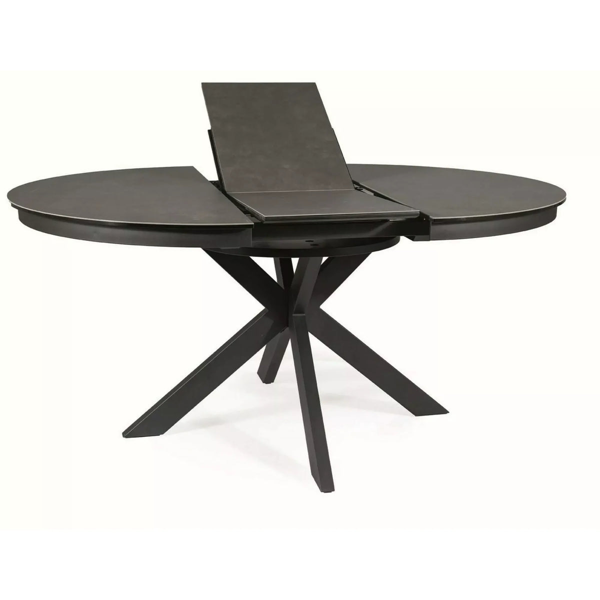 Masa rotunda extensibila 120 cm PORTO, gri inchis/negru mat, sticla securizata/metal