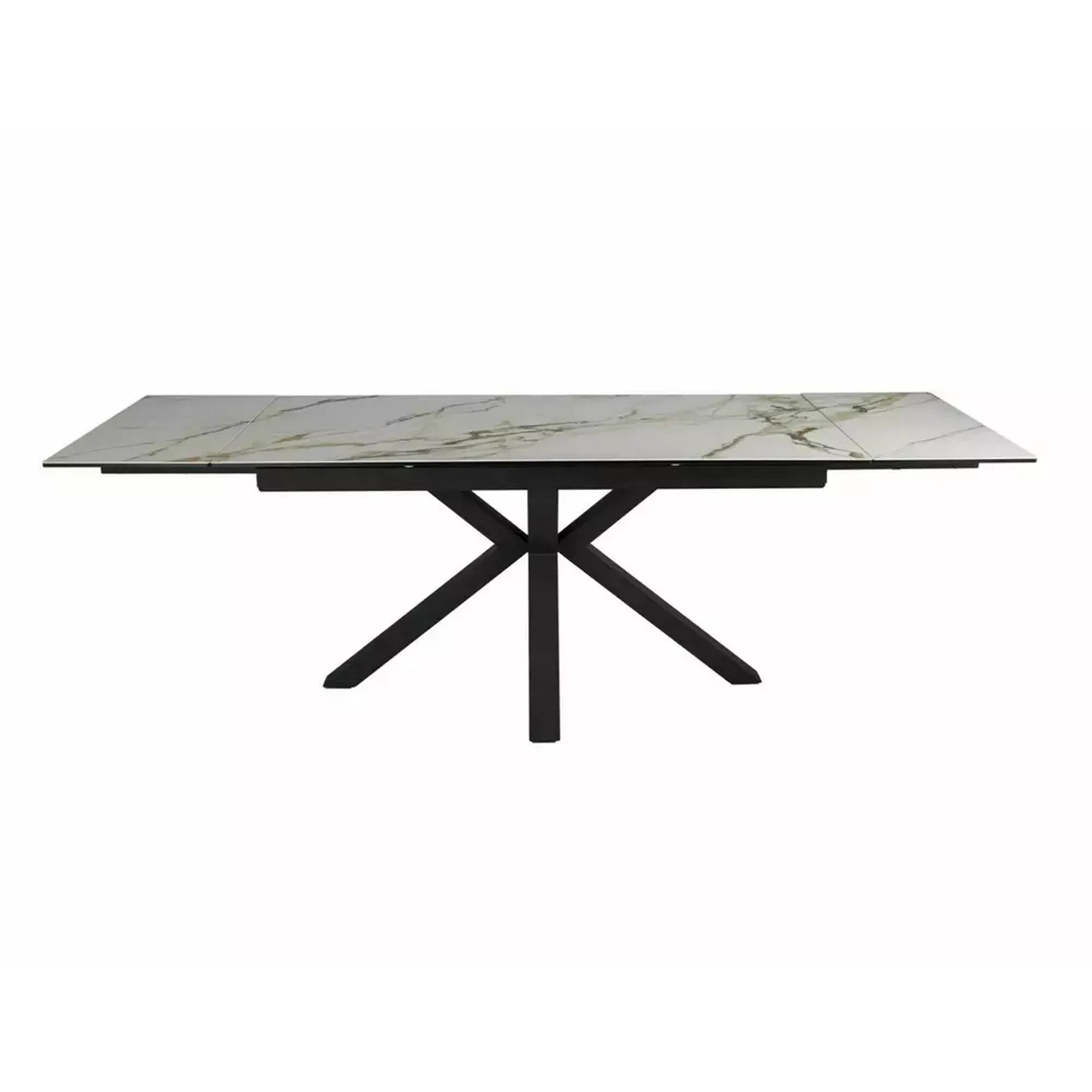 Masa extensibila sticla securizata COLUMBUS, alb cu efect de marmura/negru, sticla/ceramica/metal, 160/240x90x76 cm