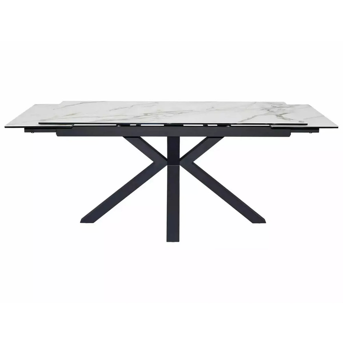 Masa extensibila sticla securizata COLUMBUS, alb cu efect de marmura/negru, sticla/ceramica/metal, 160/240x90x76 cm