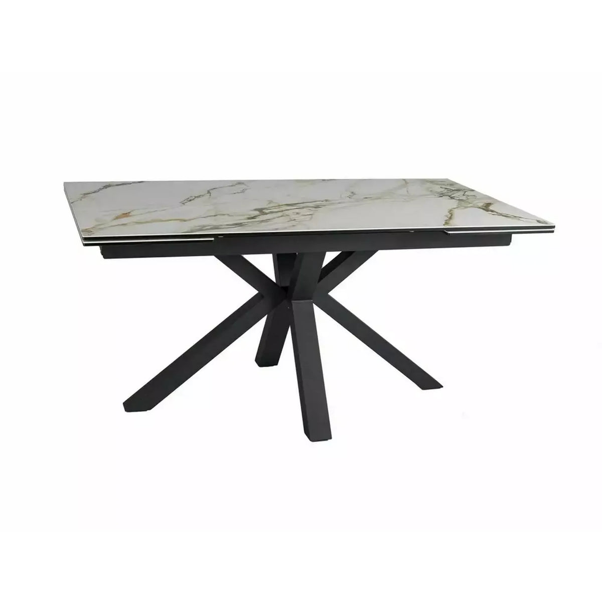 Masa extensibila sticla securizata COLUMBUS, alb cu efect de marmura/negru, sticla/ceramica/metal, 160/240x90x76 cm