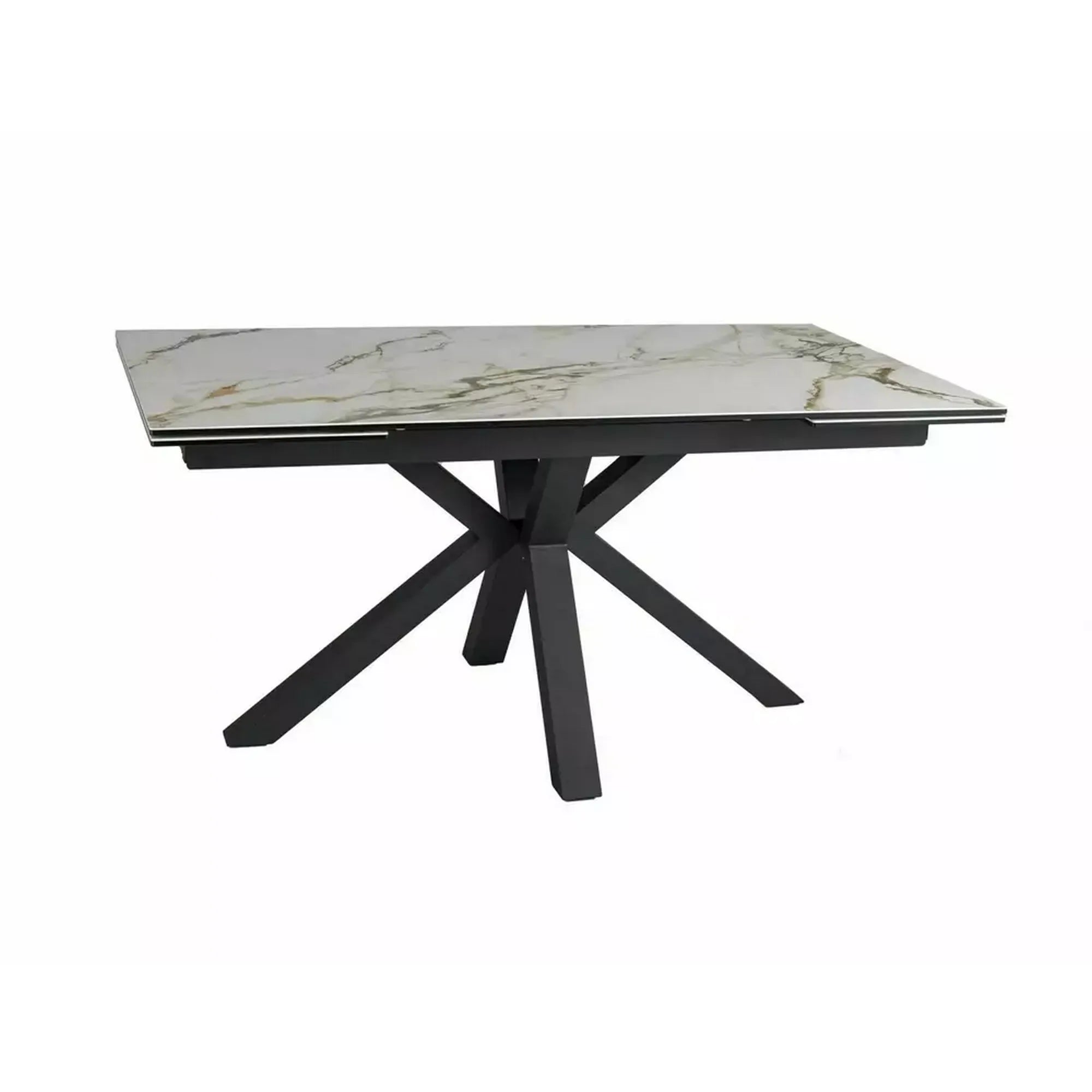 Masa extensibila sticla securizata COLUMBUS, alb cu efect de marmura/negru, sticla/ceramica/metal, 160/240x90x76 cm