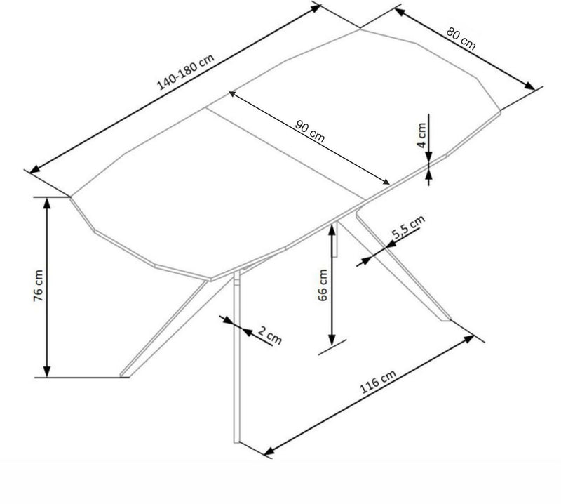 Masa extensibila GUSTAVO, stejar auriu/negru, 140/180x90x76 cm