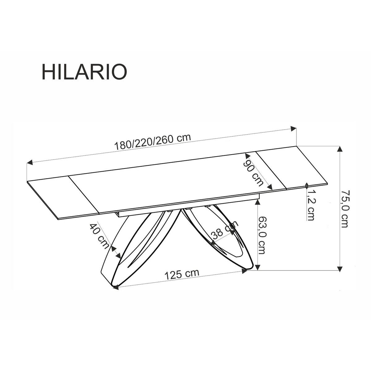 Masa living 10 persoane HILARIO, bej/negru, piatra sinterizata/metal, 180/260x90x75 cm