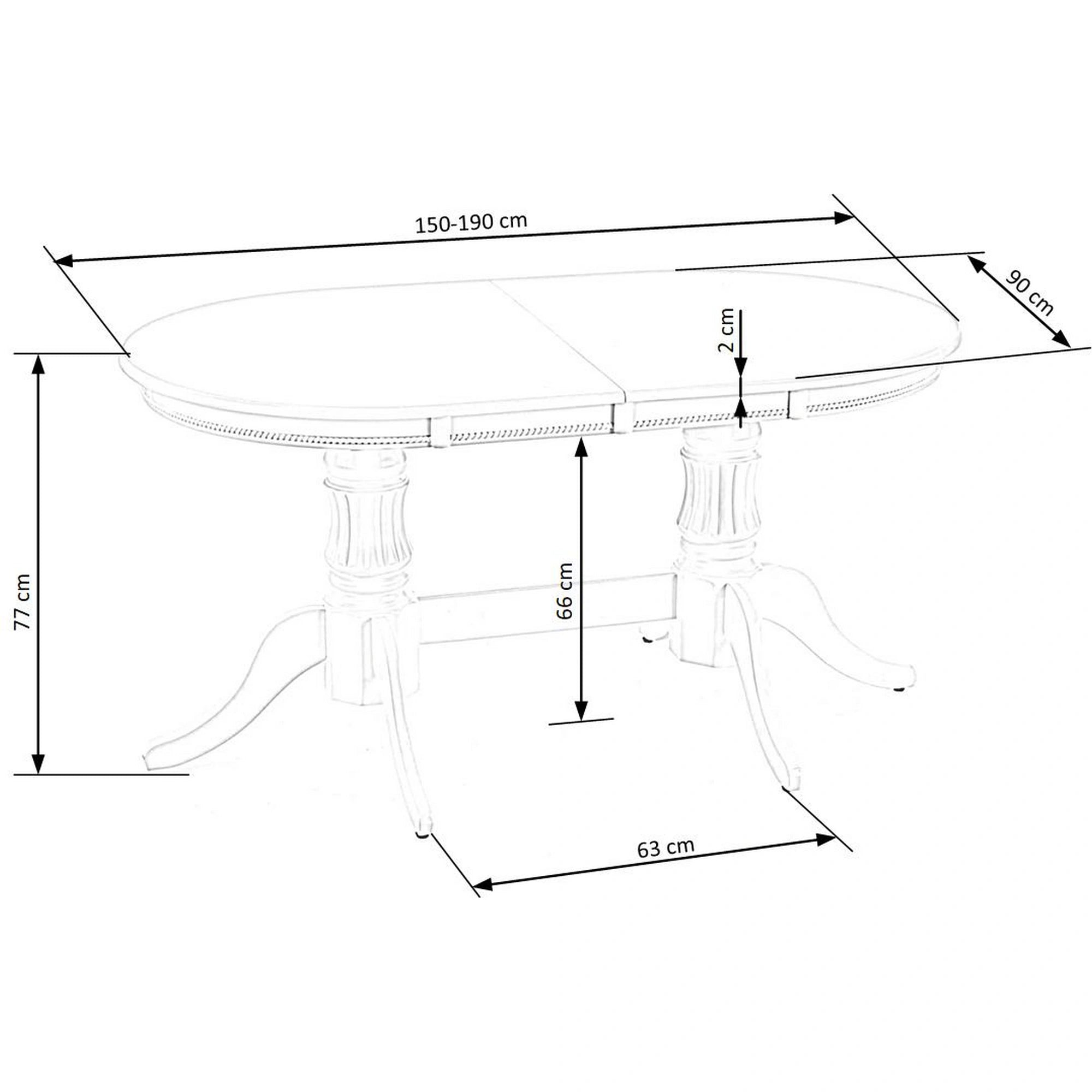 Masa alba vintage JOSEPH, 150/190x90x77 cm