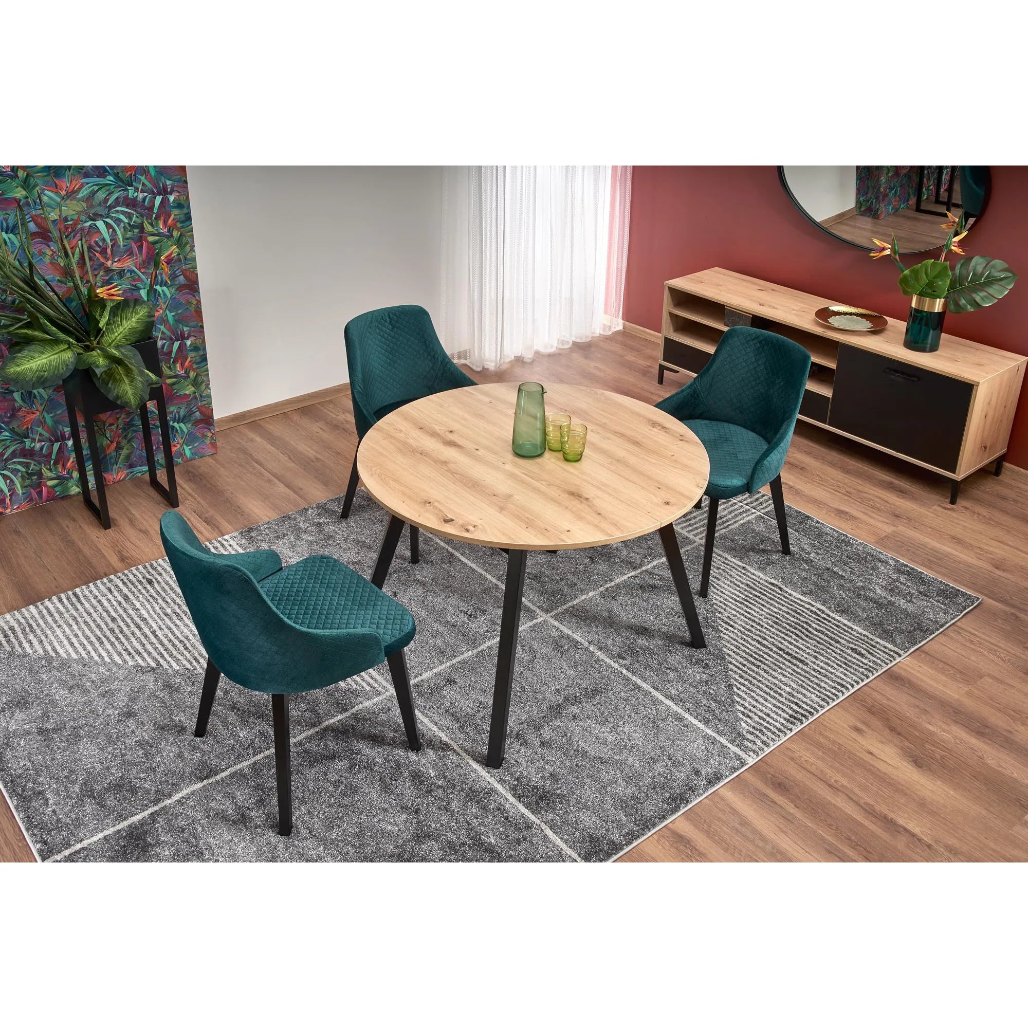 Masa rotunda extensibila bucatarie RUBEN, stejar artisan/negru, 102/142x102x73 cm