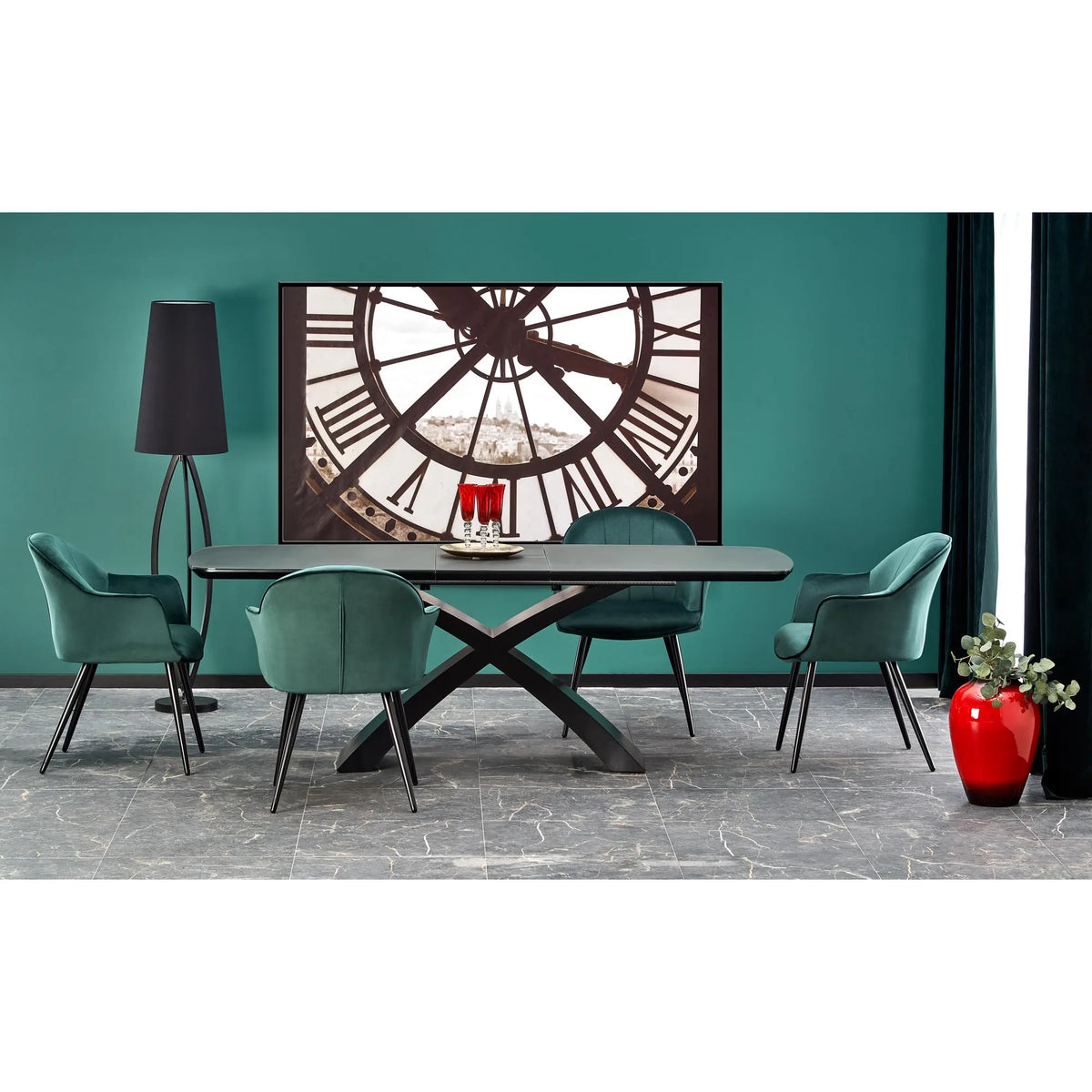 Masa extensibila SILVESTRO, gri inchis/negru, 180/220x89x75 cm