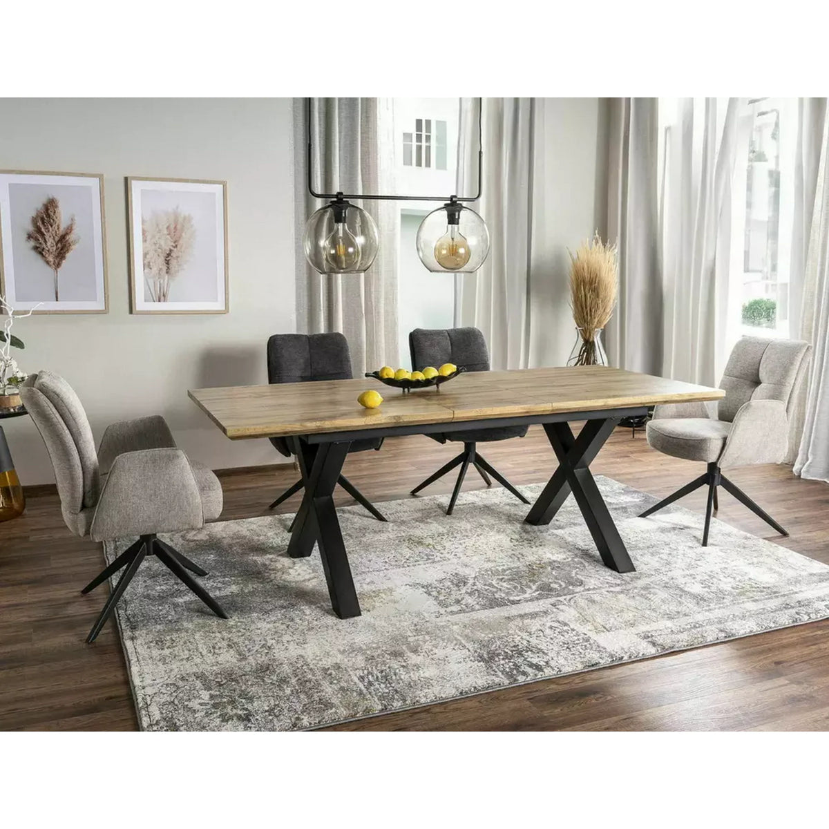 Masa de living extensibila XAVIERO II, stejar artisan/negru mat, 160-240x90x76 cm