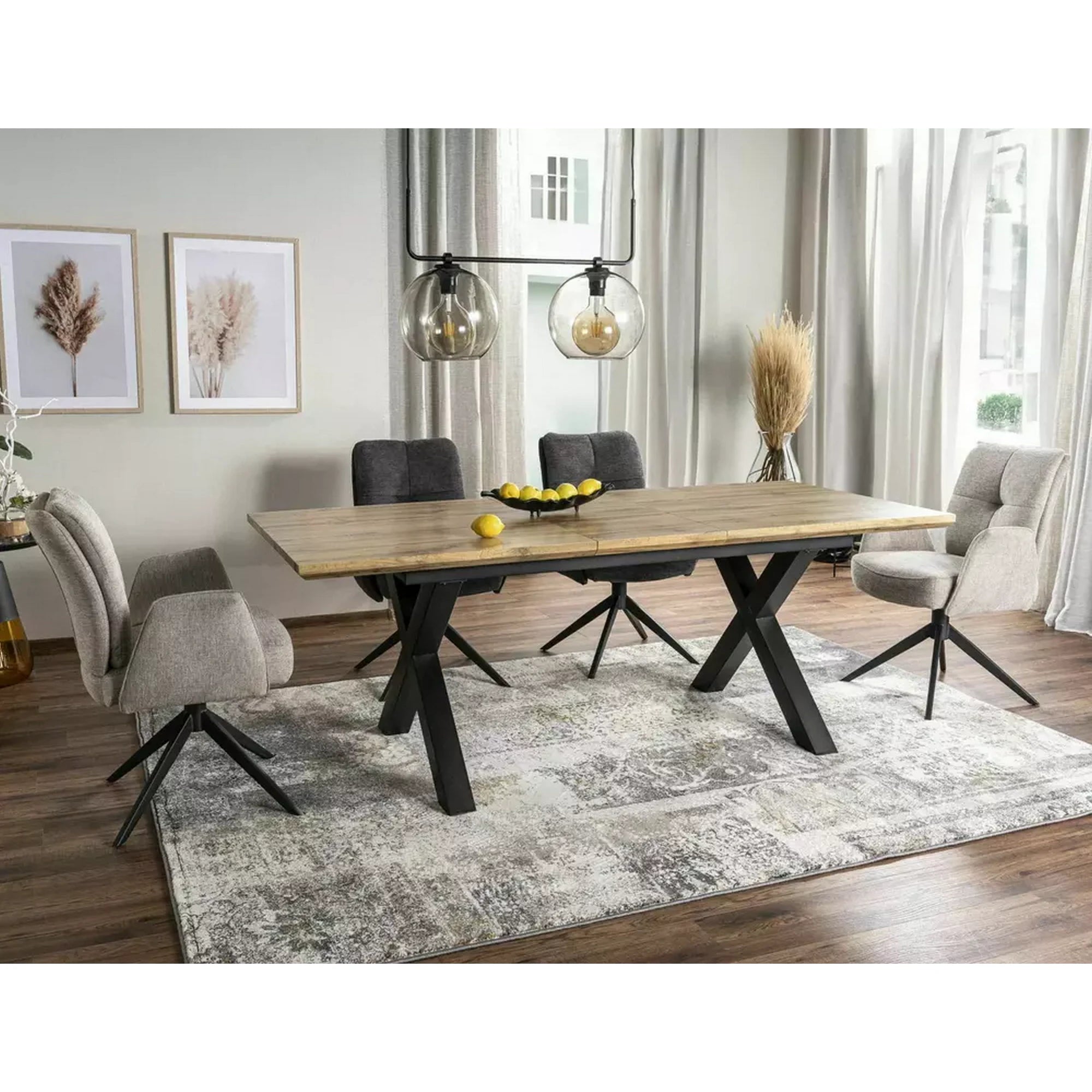 Masa de living extensibila XAVIERO II, stejar artisan/negru mat, 160-240x90x76 cm