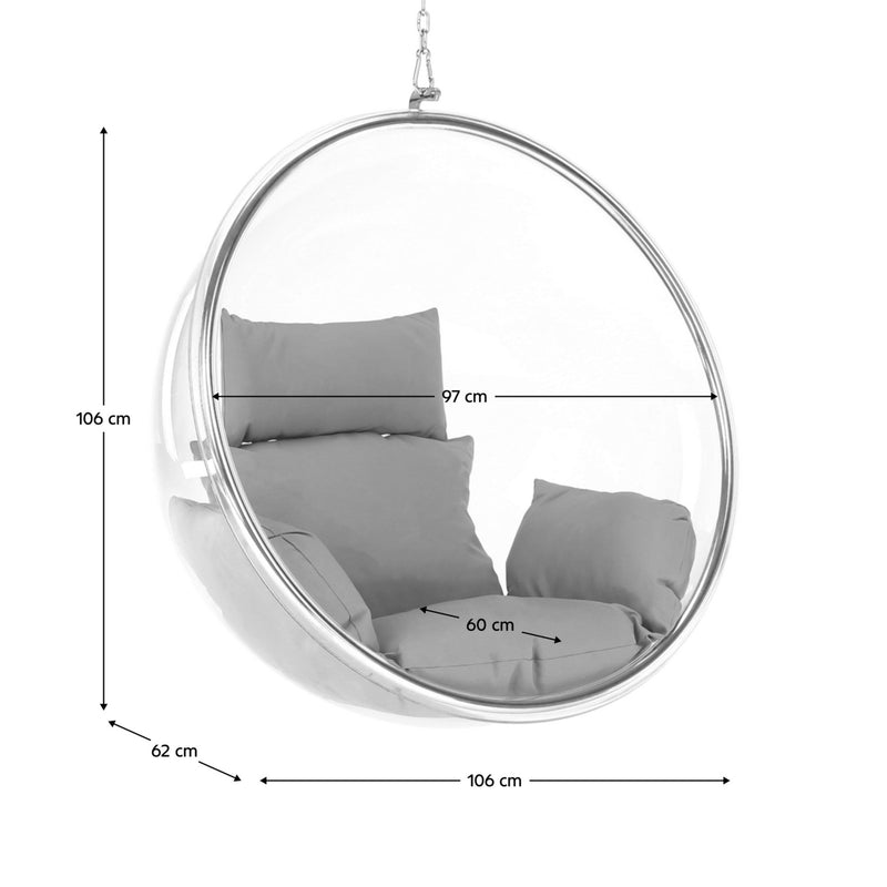 Scaun suspendat BUBBLE NEW TIP 1, argintiu/gri, otel/stofa clasica, 106x62x106 cm