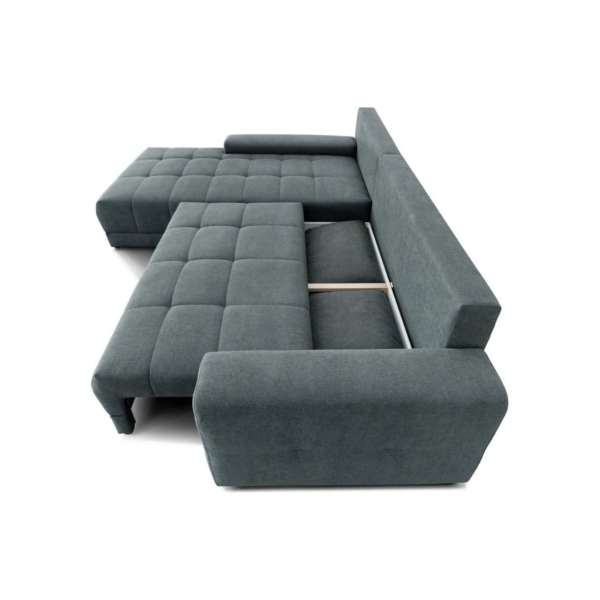 Coltar extensibil ADRIA, universal, stofa catifelata gri - Monolith 92, cu lada depozitare, 310x213x88 cm