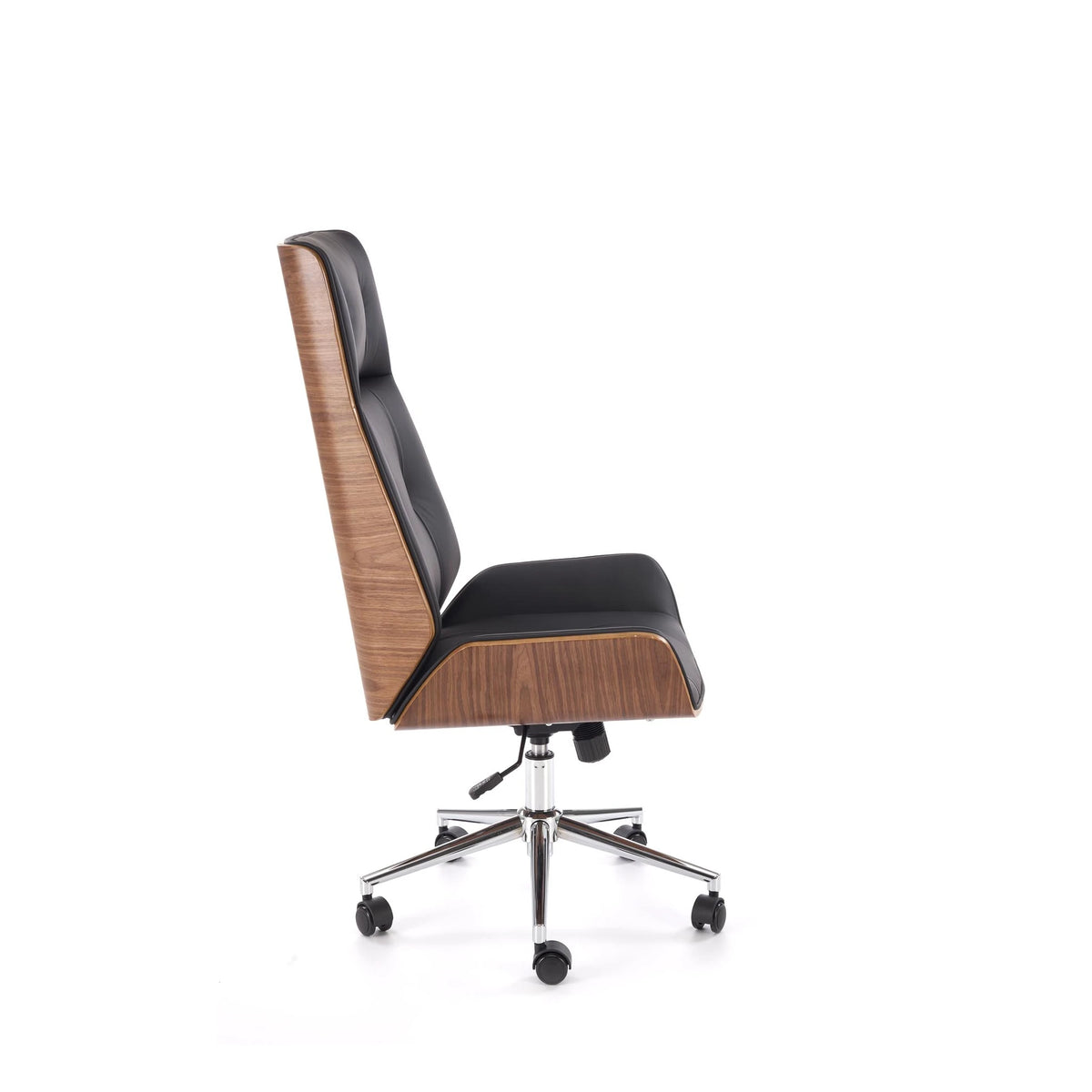 Scaun birou fara manere WEBSTER, nuc/negru, piele ecologica/placaj indoit, 60x65x114/122 cm