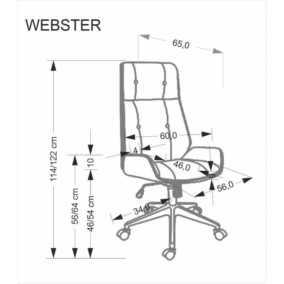 Scaun birou fara manere WEBSTER, nuc/negru, piele ecologica/placaj indoit, 60x65x114/122 cm