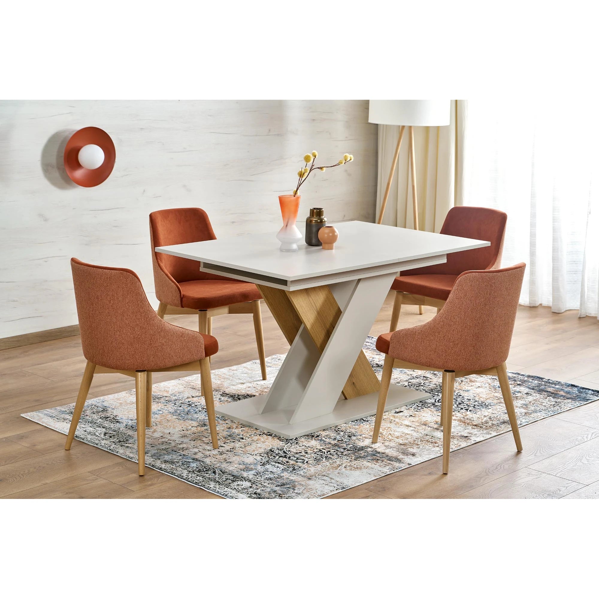Masa bucatarie dreptunghiulara XARELTO, casmir/stejar, PAL furniruit, 130/175x85x76 cm