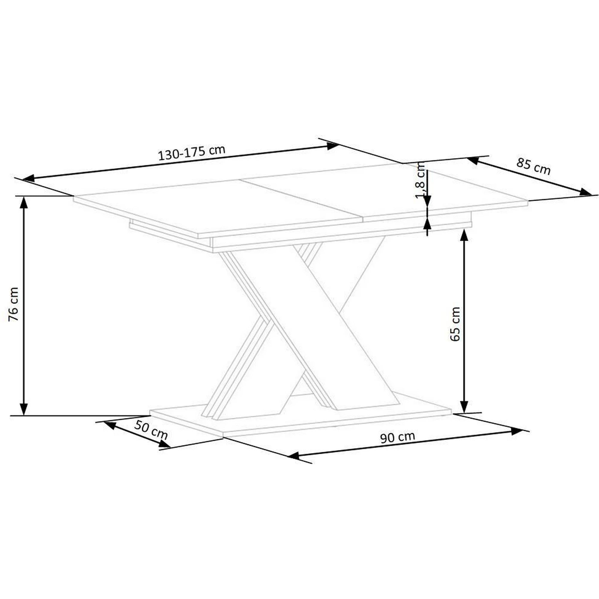 Masa bucatarie dreptunghiulara XARELTO, casmir/stejar, PAL furniruit, 130/175x85x76 cm