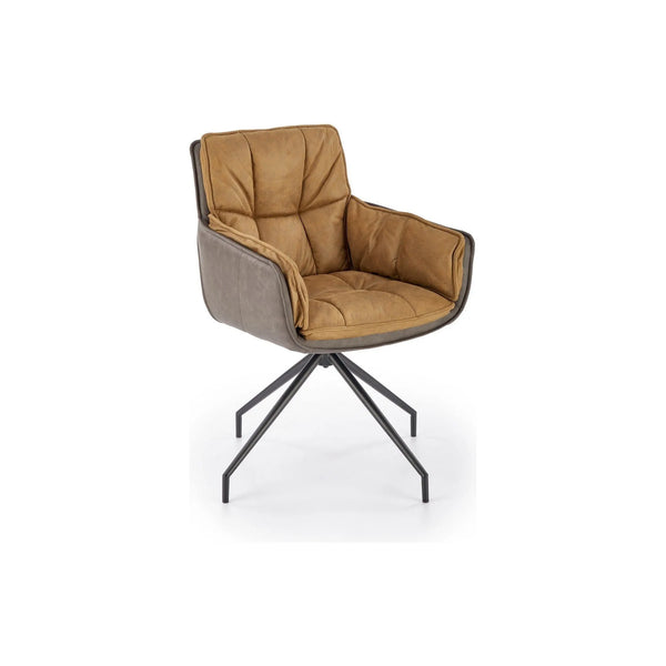 Scaun rotativ K523, maro/negru, stofa/piele ecologica, 61x61x85 cm
