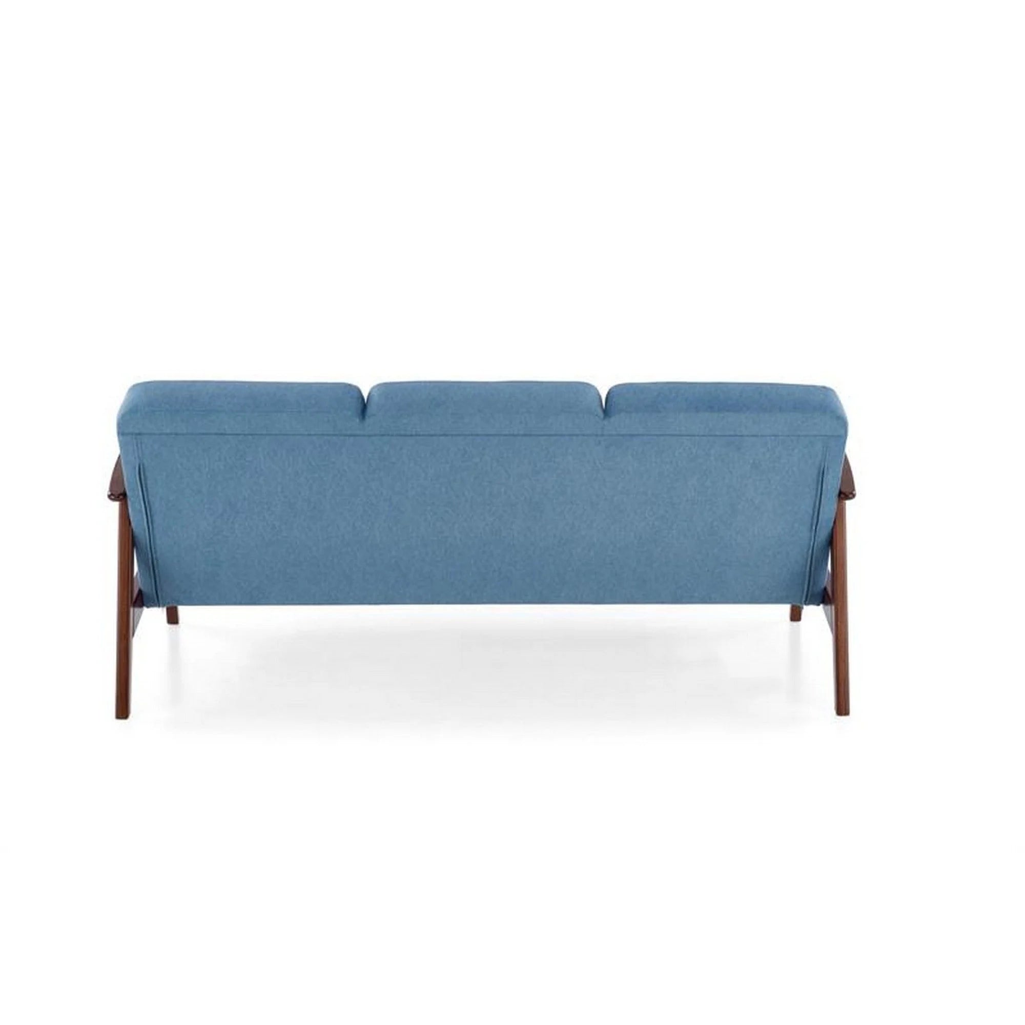 Canapea MILANO 3S, albastru/nuc, stofa clasica/lemn, 175x77x77 cm