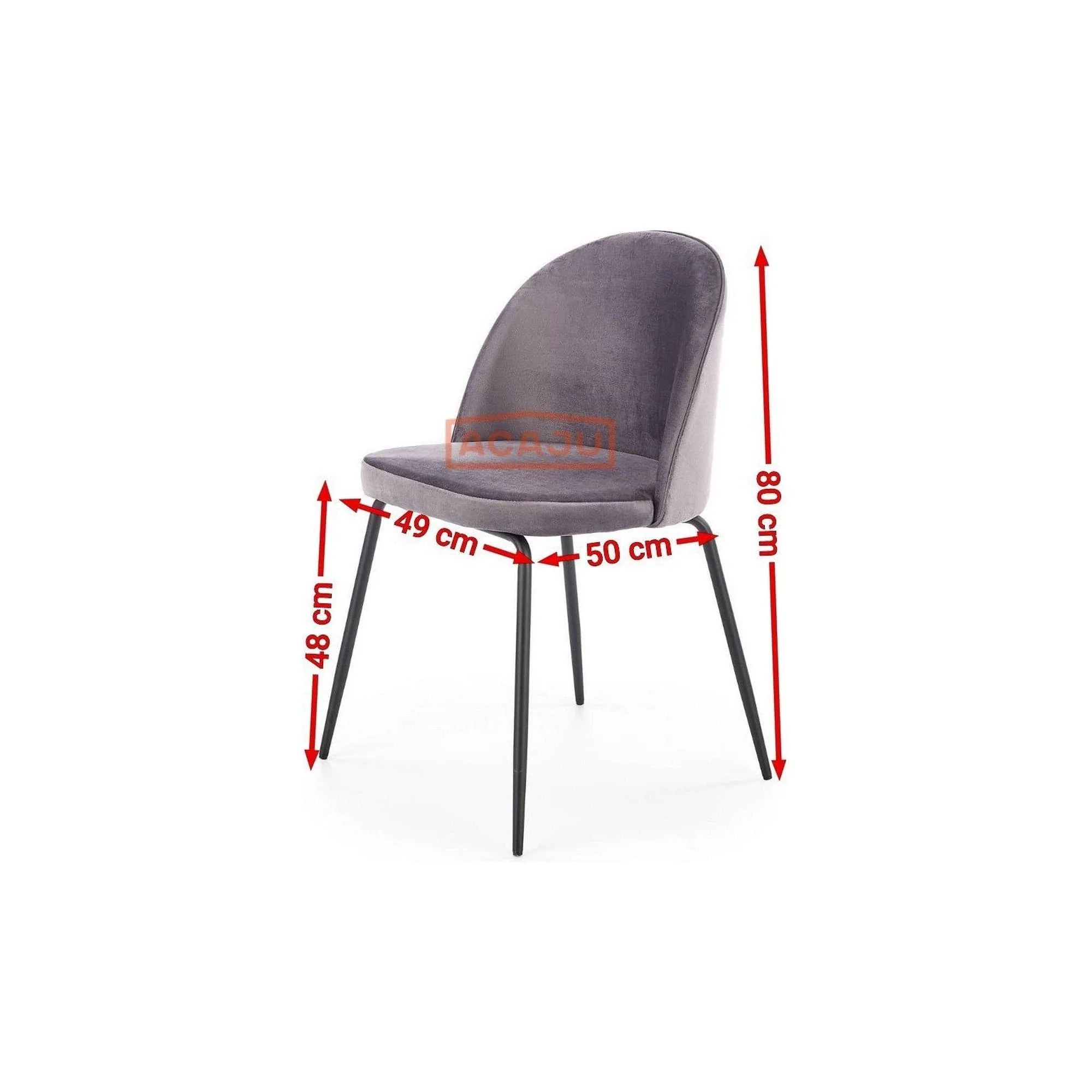 Scaun K314 gri inchis/negru, stofa catifelata/metal, 49x50x80 cm