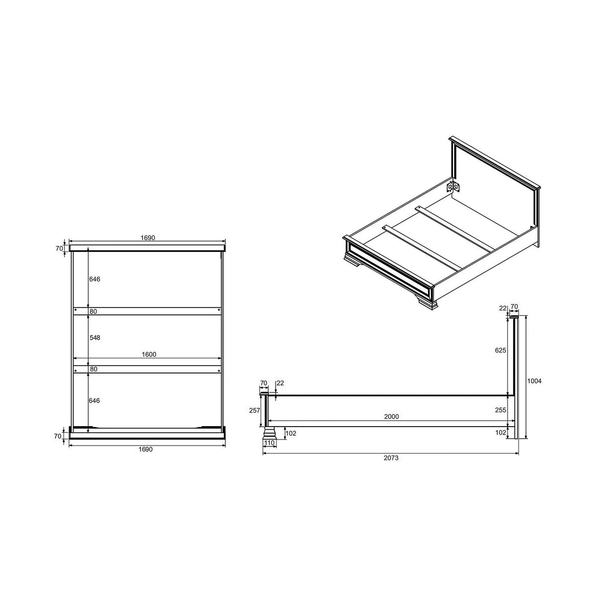 Cadru pat 160 IDENTO, alb, PAL/metal