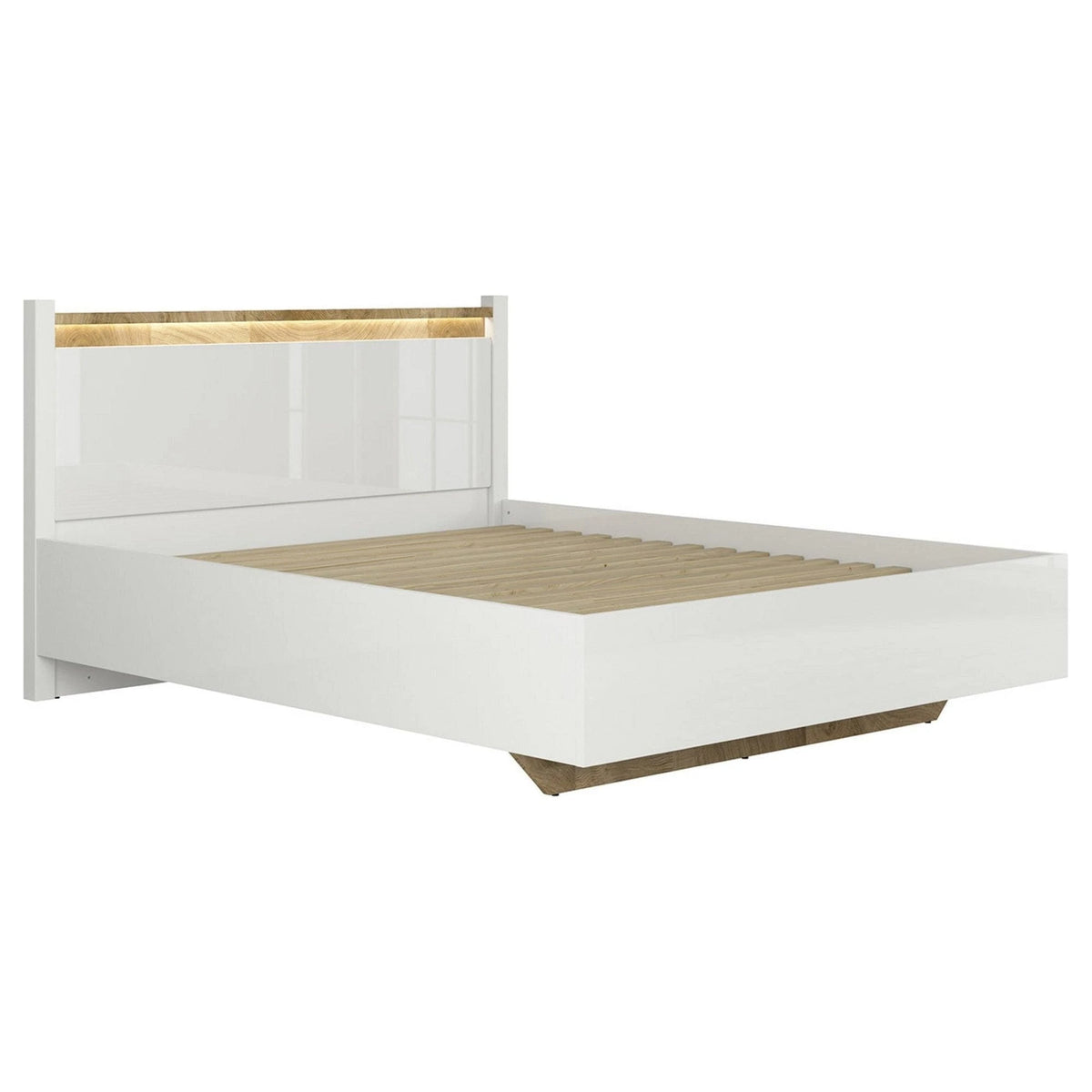 Set dormitor ALAMEDA, alb/stejar, pat 140x200, dulap cu 3 usi si 2 sertare, comoda si noptiera