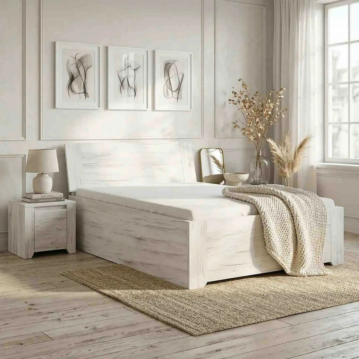 Cadru pat  ANGEL 90x200 cm, alb craft, PAL melaminat, cu spatiu depozitare