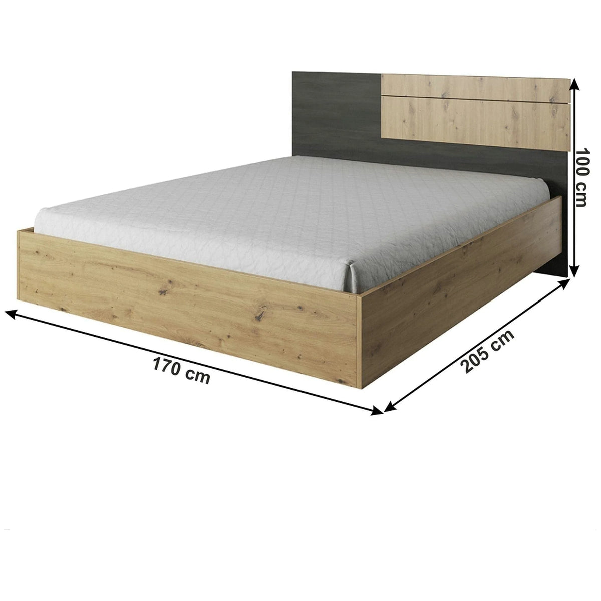 Cadru pat BAFRA 160x200, stejar artisan/pin negru, DTD laminat