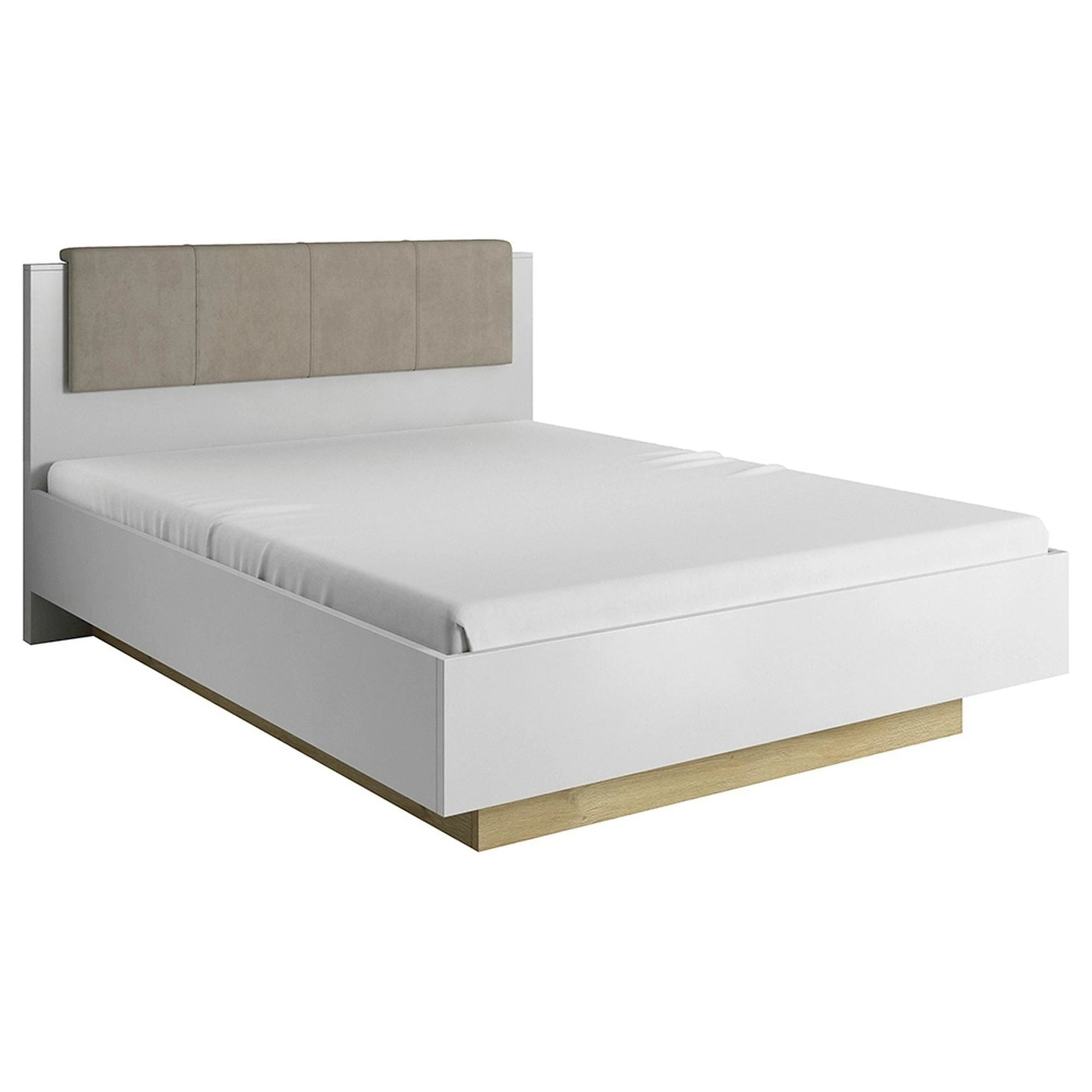 Cadru pat CITY 160x200, alb/stejar grandson, stofa/DTD/metal