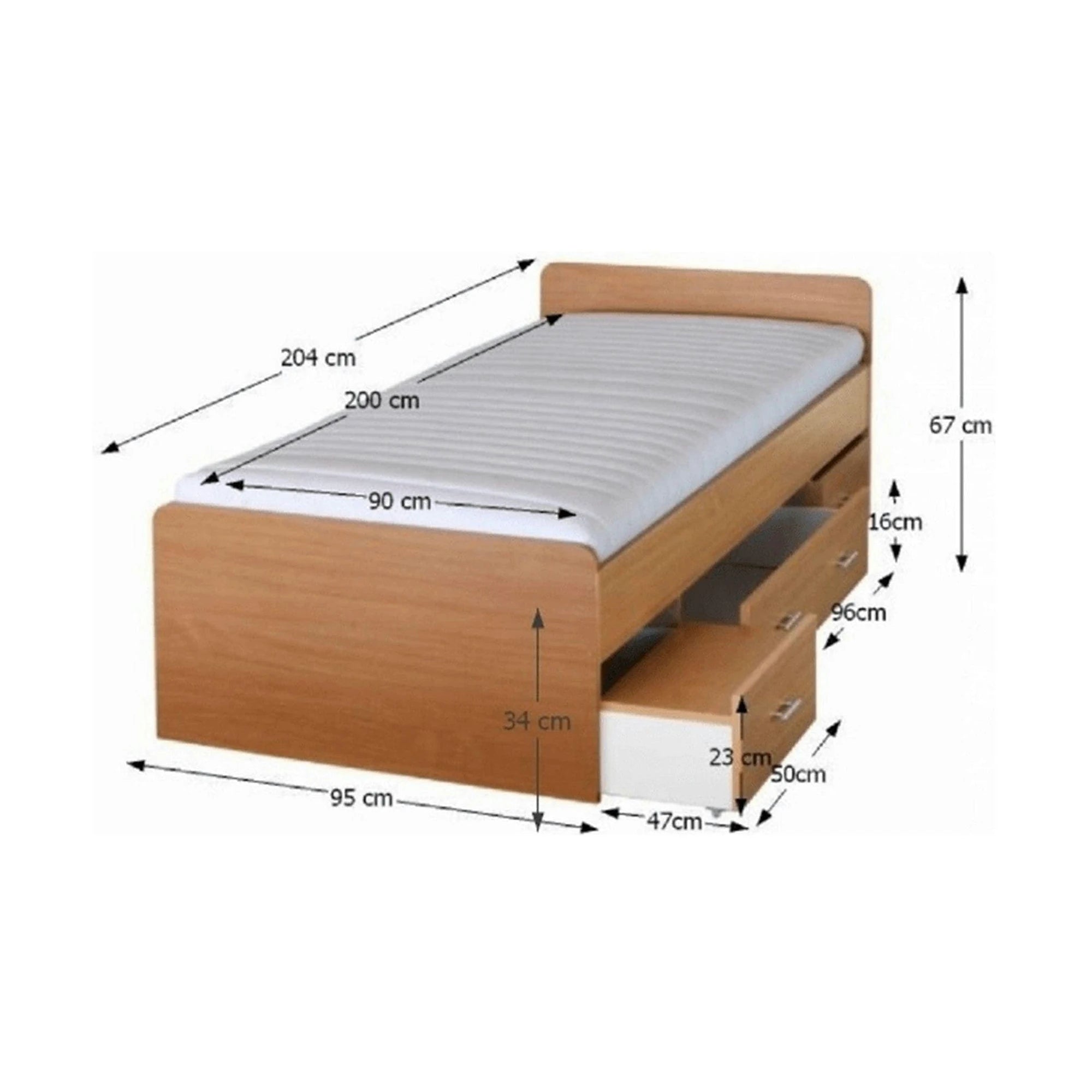 Cadru pat DUET 90x200, fag, PAL/metal, cu sertare