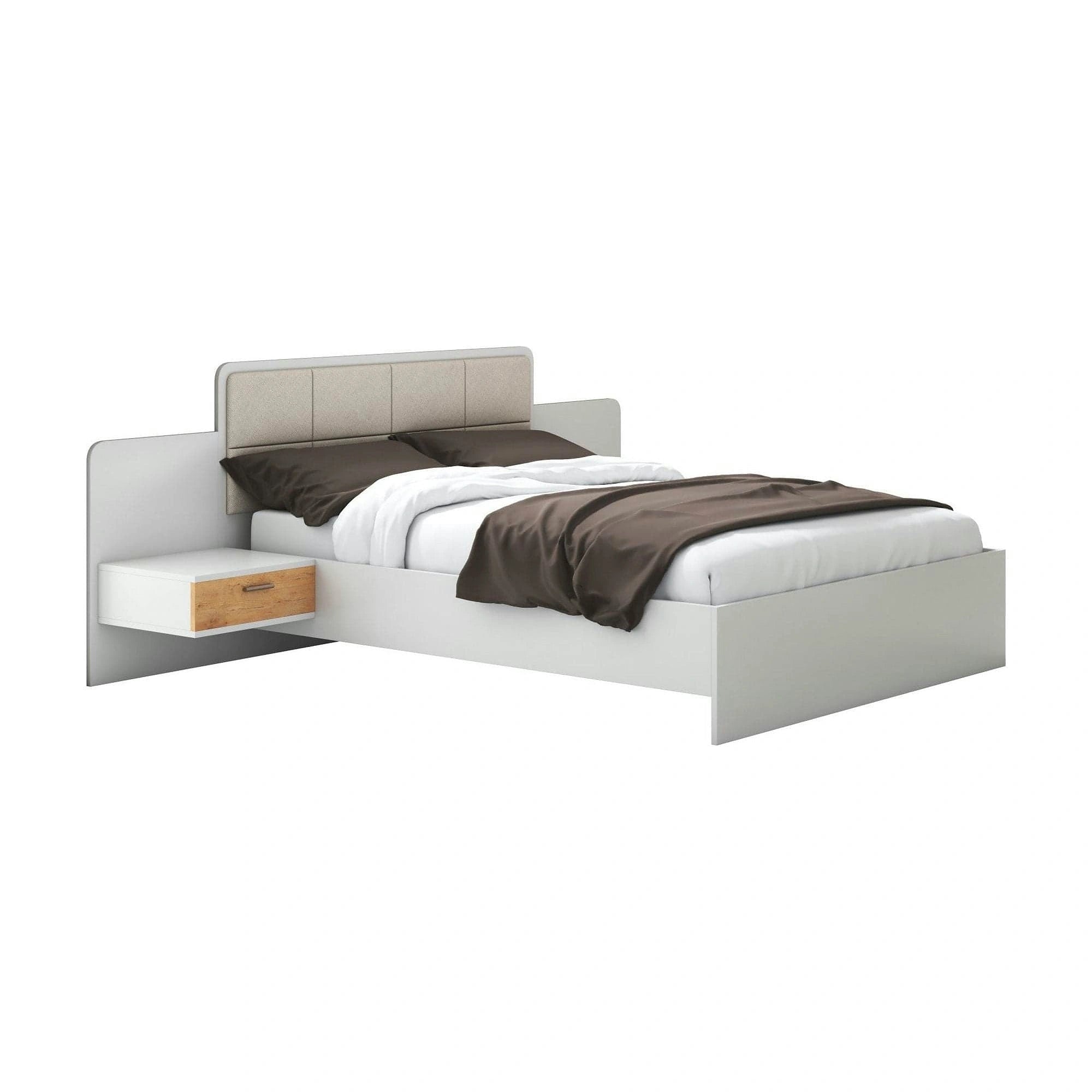 Cadru pat EFFECT 160x200, alb, PAL/stofa, cu 2 noptiere