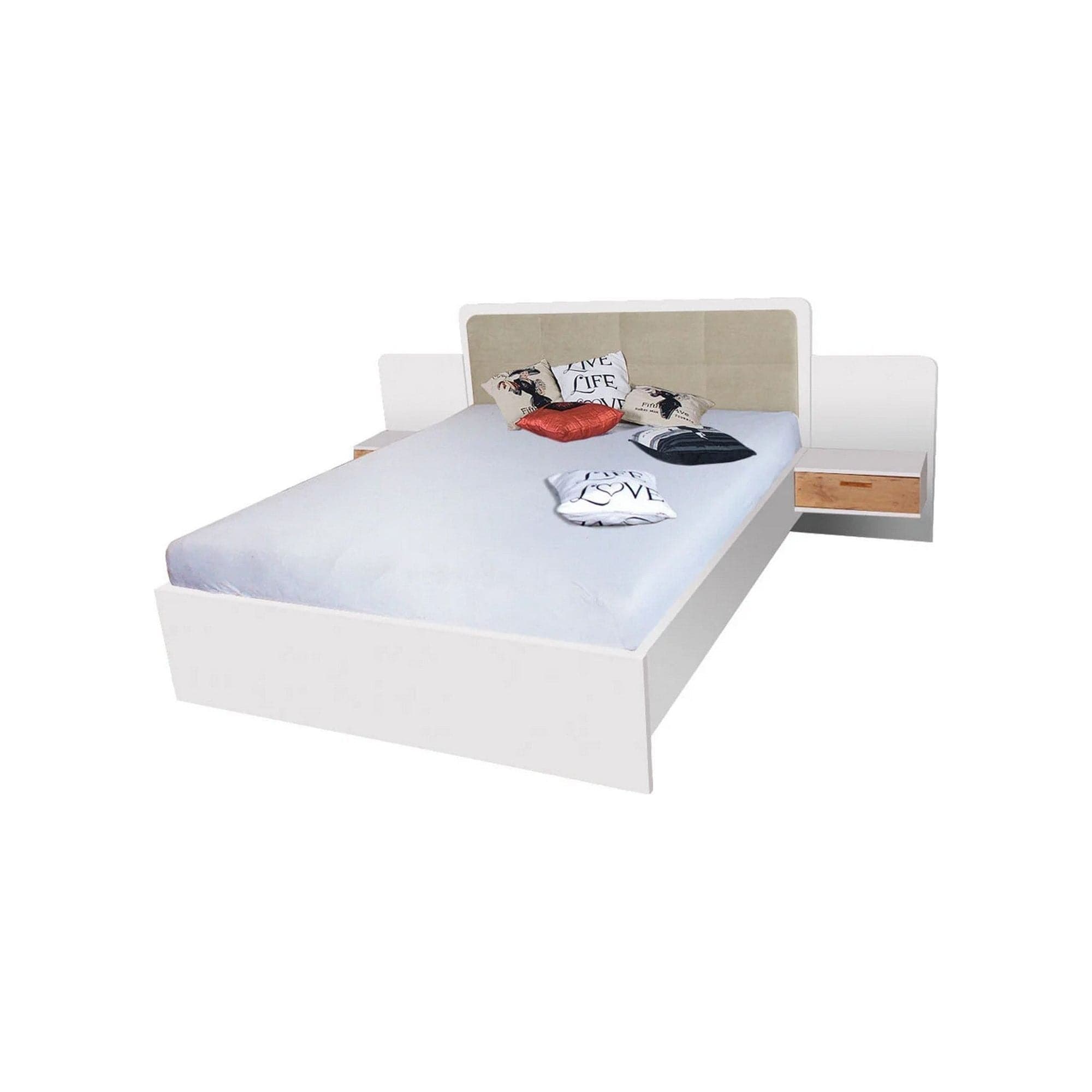 Cadru pat EFFECT 160x200, alb, PAL/stofa, cu 2 noptiere