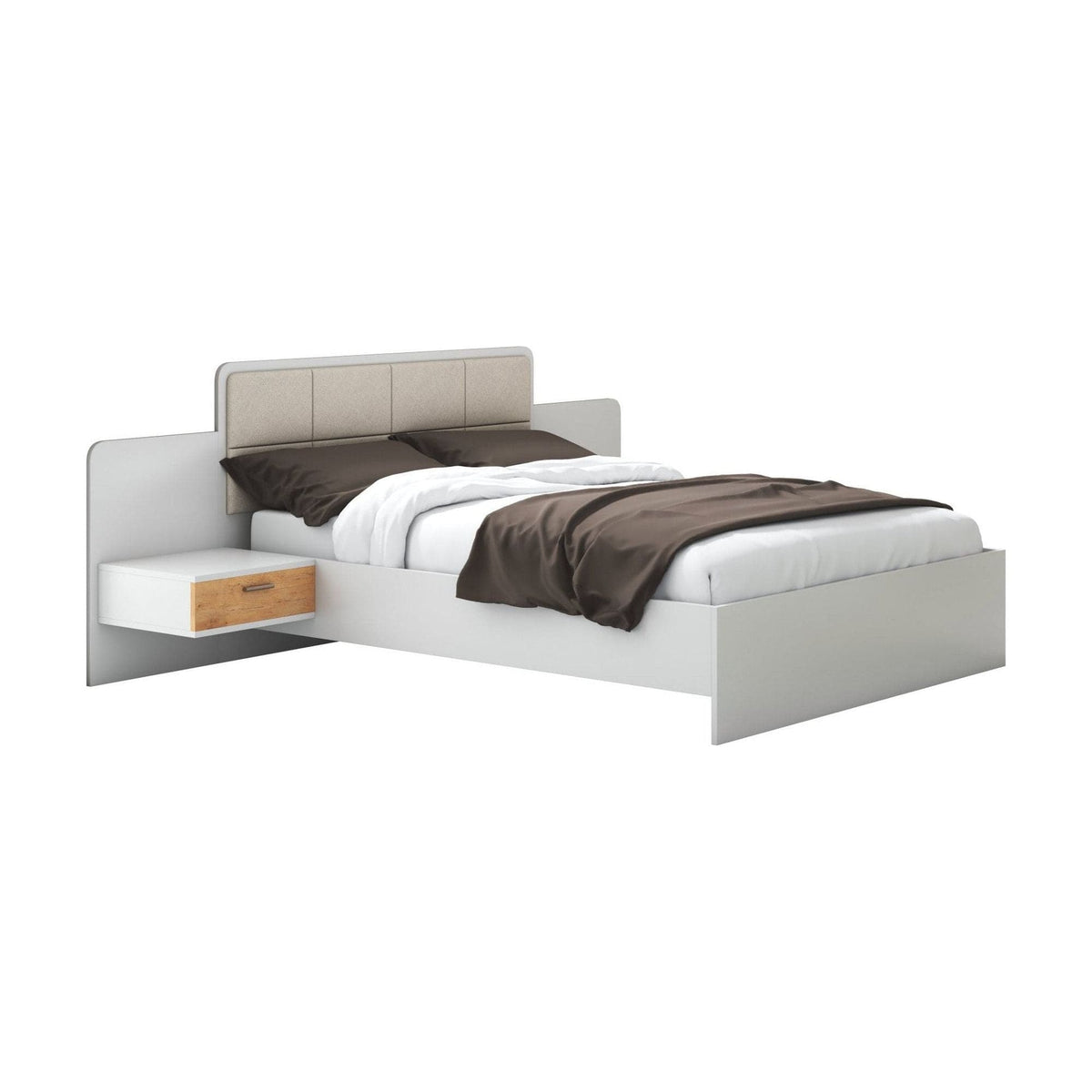 Cadru pat EFFECT 160x200, alb, PAL/stofa, cu 2 noptiere