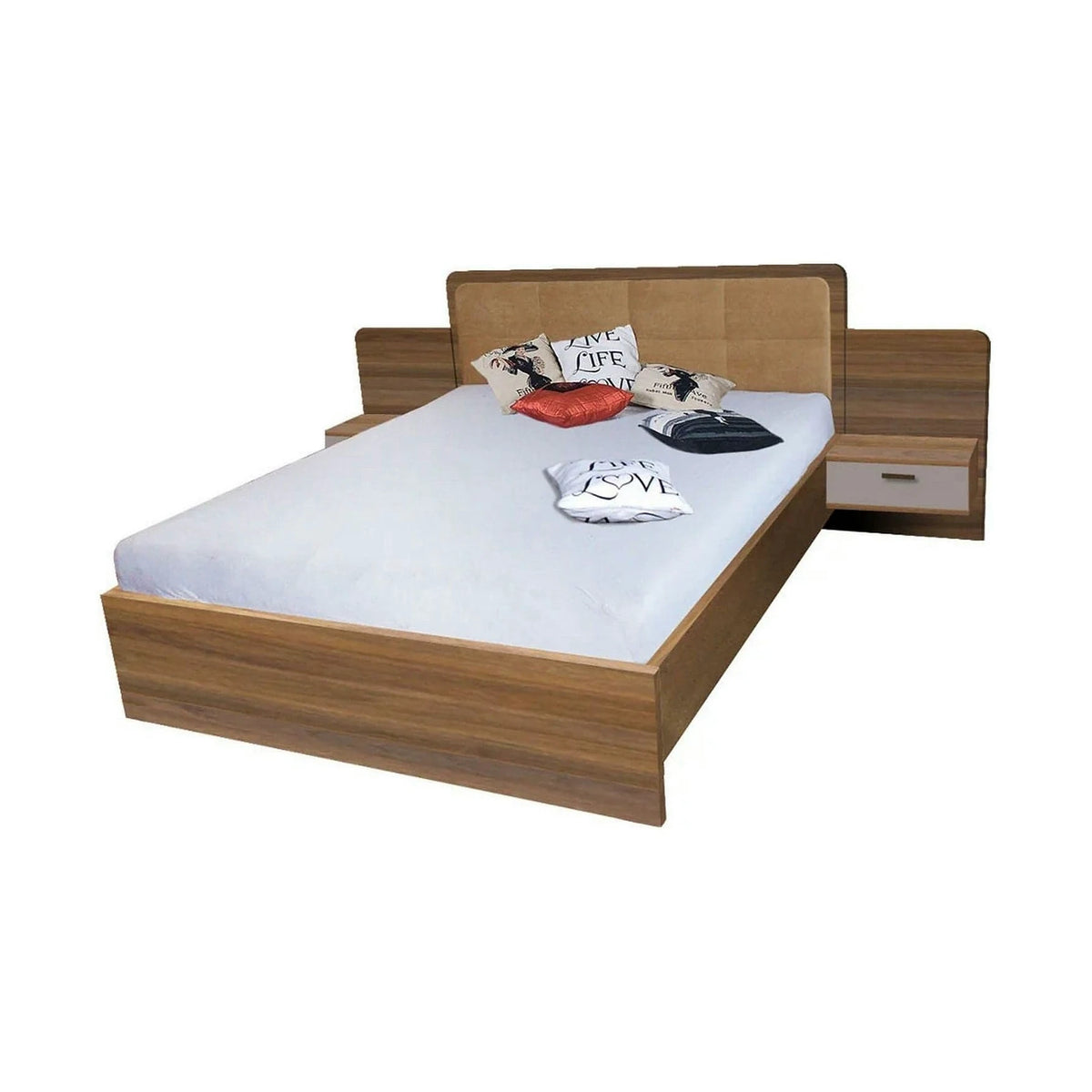 Cadru pat EFFECT 160x200, stejar columbia/gri, PAL/stofa, cu 2 noptiere