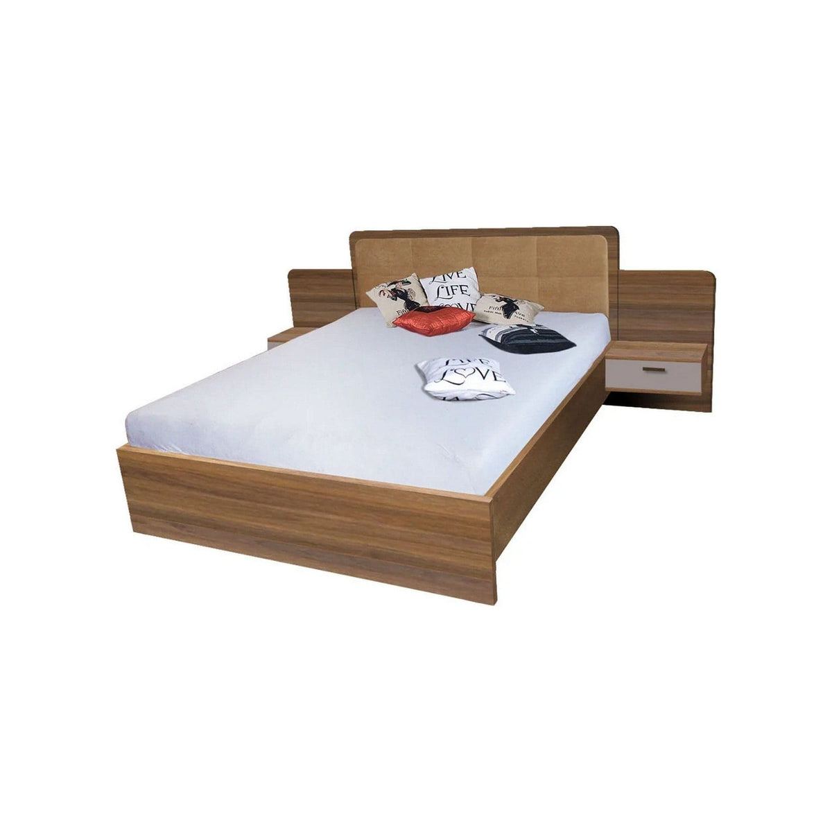 Cadru pat EFFECT 160x200, stejar columbia/gri, PAL/stofa, cu 2 noptiere