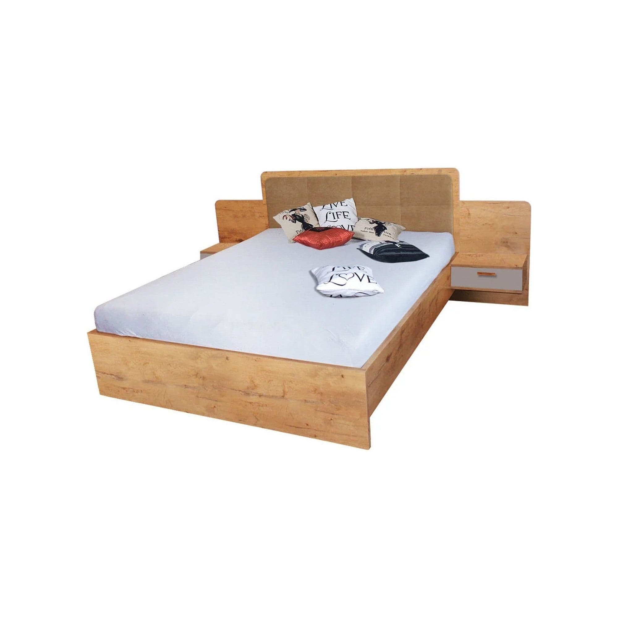 Cadru pat EFFECT 160x200, stejar lancelot/gri, PAL/stofa, cu 2 noptiere