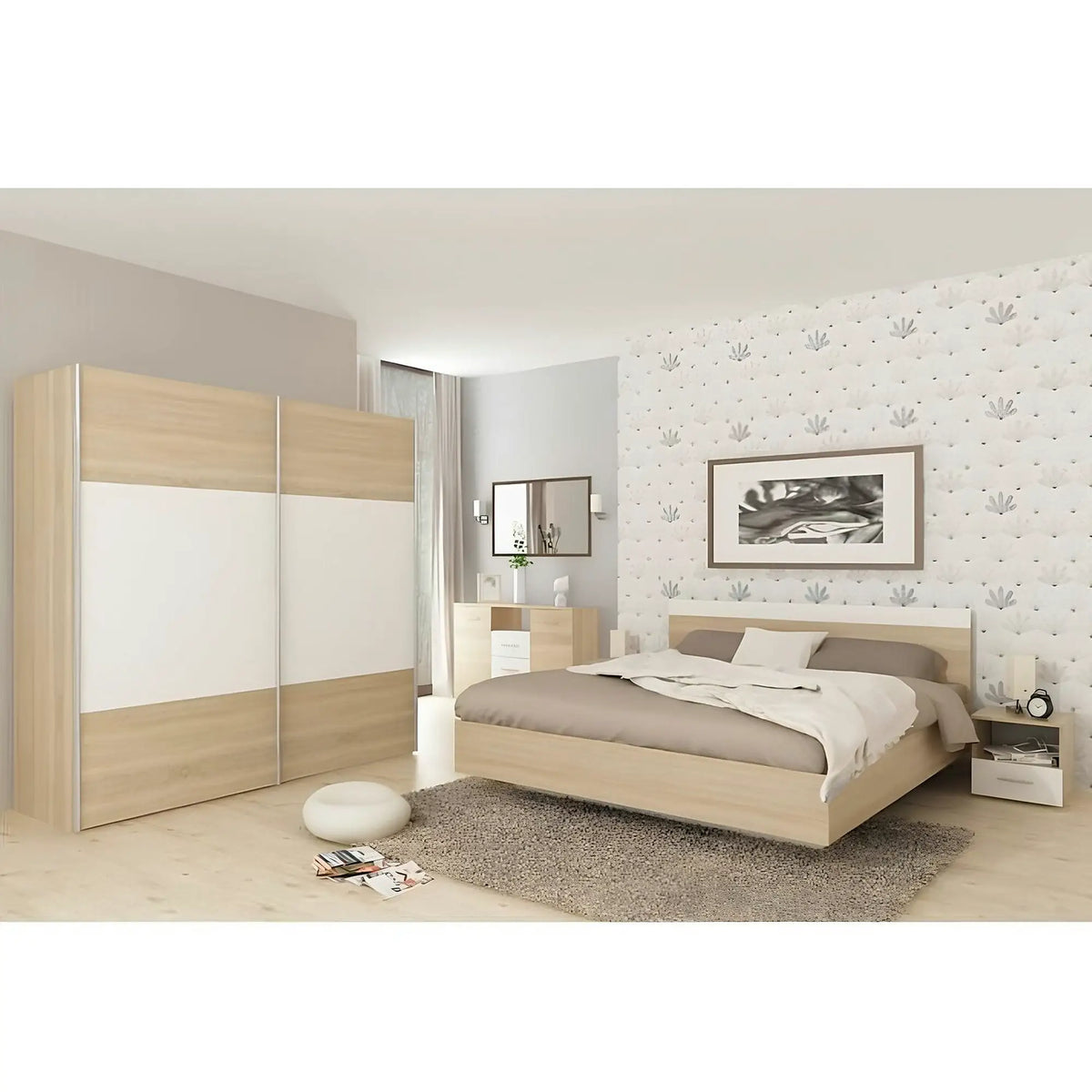 Cadru pat GABRIELA 160x200, stejar sonoma/alb, PAL melaminat