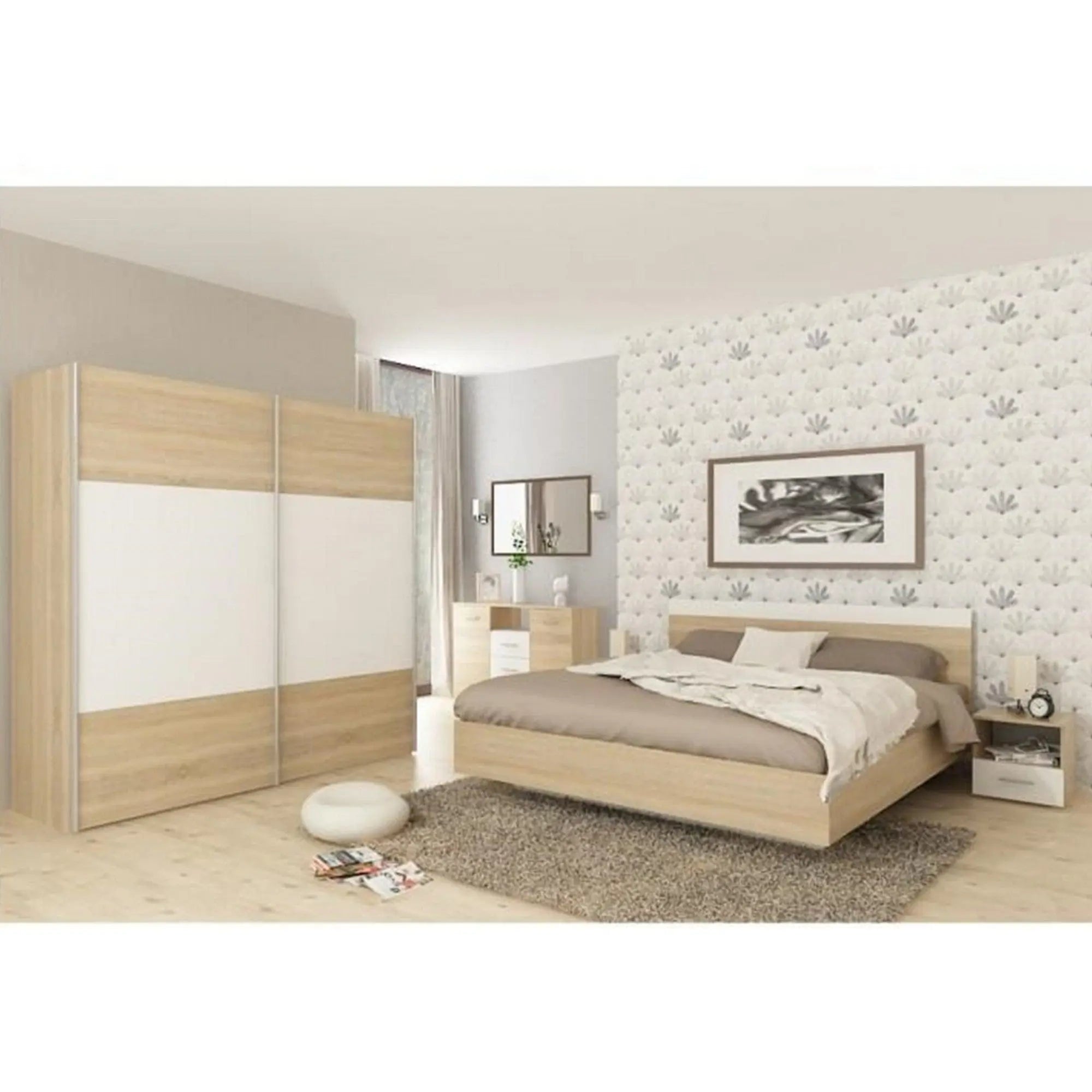 Cadru pat GABRIELA 180x200, stejar sonoma/alb, PAL melaminat