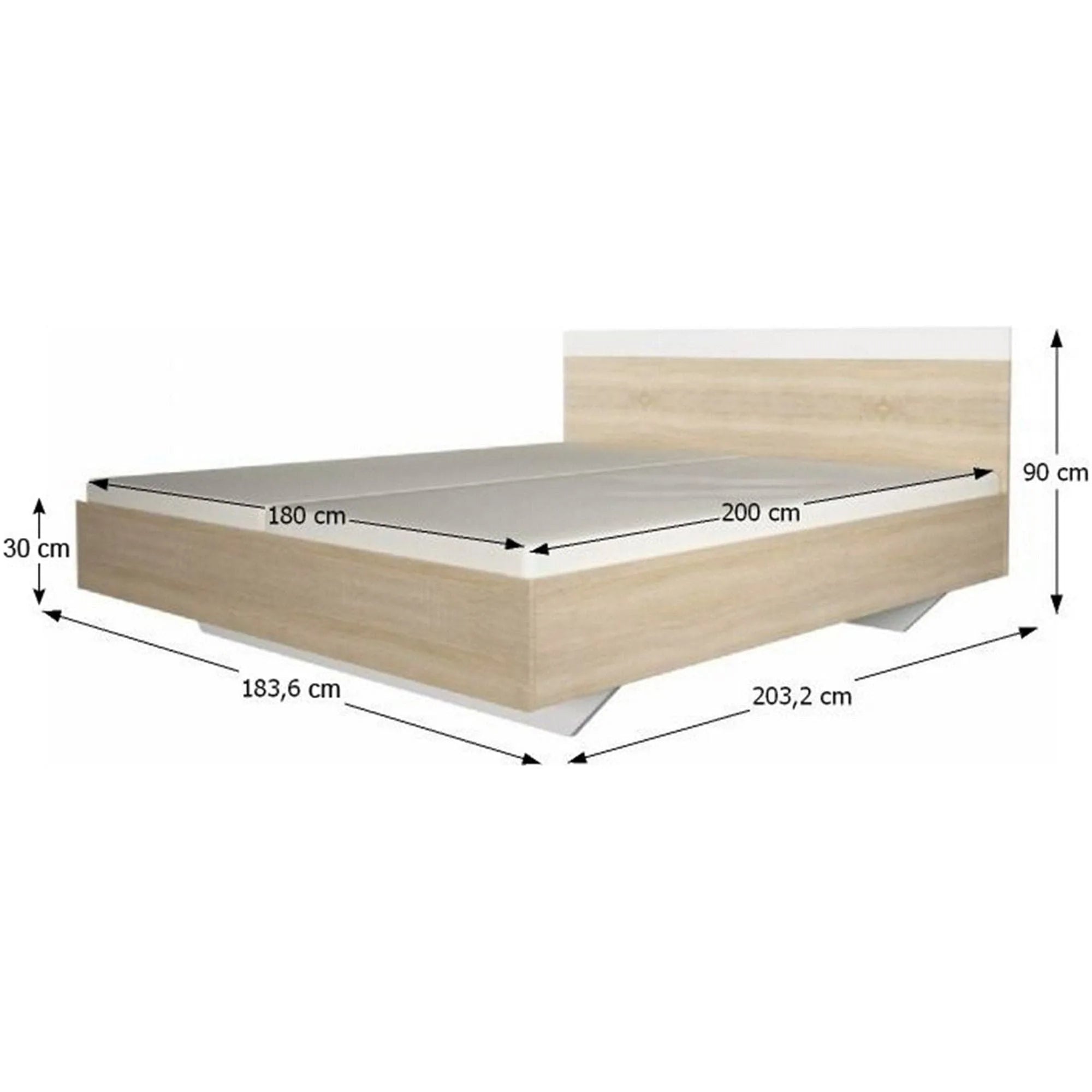 Cadru pat GABRIELA 180x200, stejar sonoma/alb, PAL melaminat