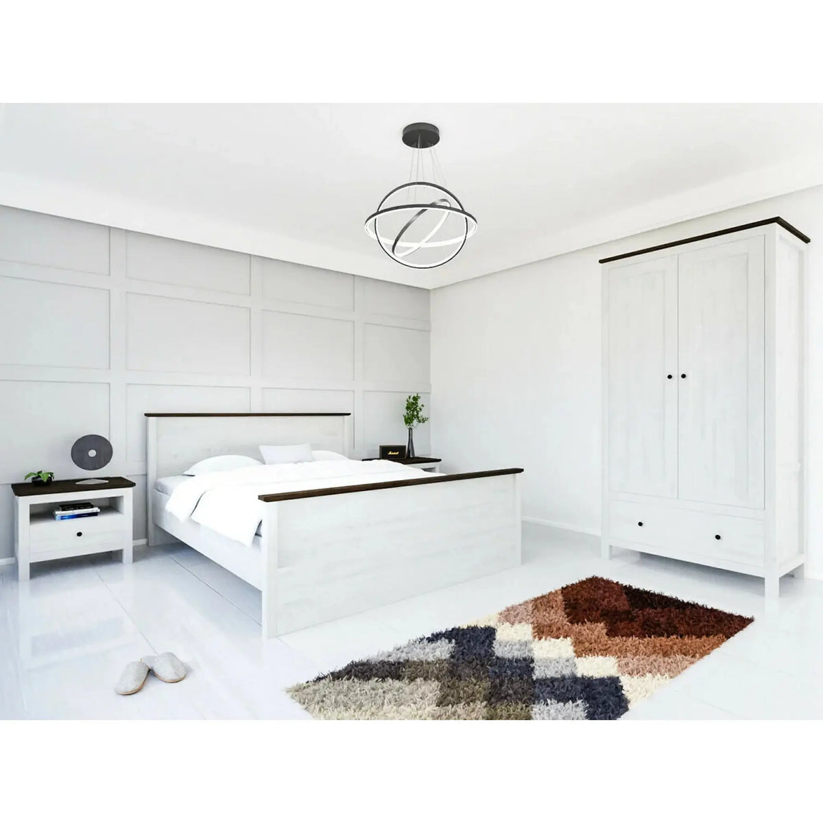 Cadru pat HESEN 140x200, alb/pin larico, PAL