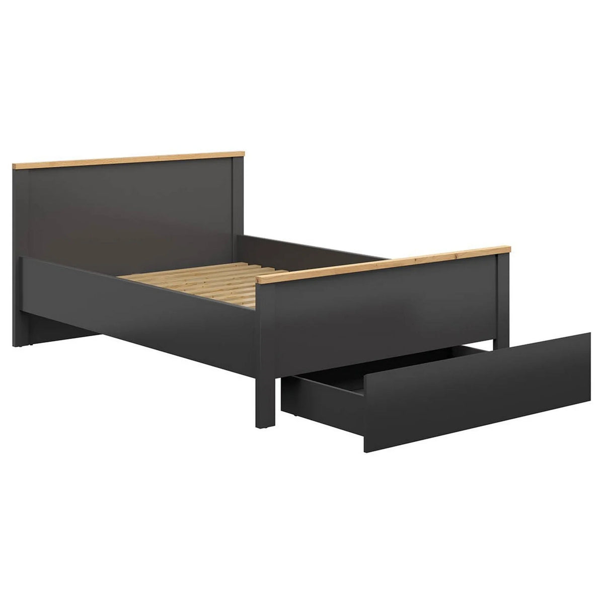 Cadru pat HESEN 140x200, gri grafit/stejar artisan, PAL