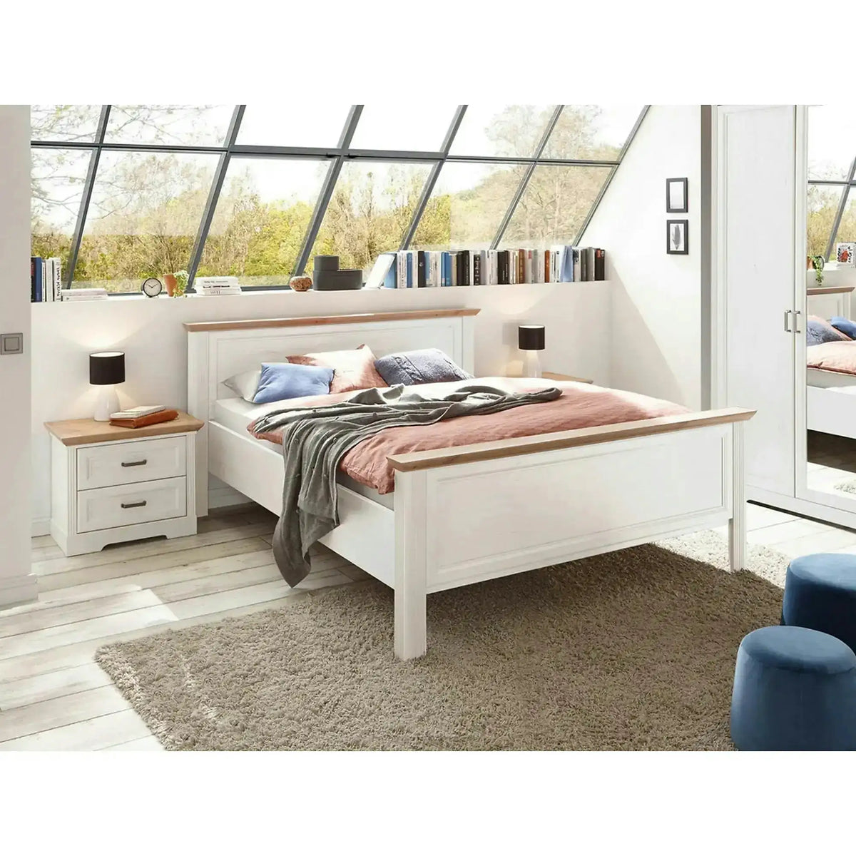 Cadru pat JASMIN 160x200, alb/stejar artisan, PAL