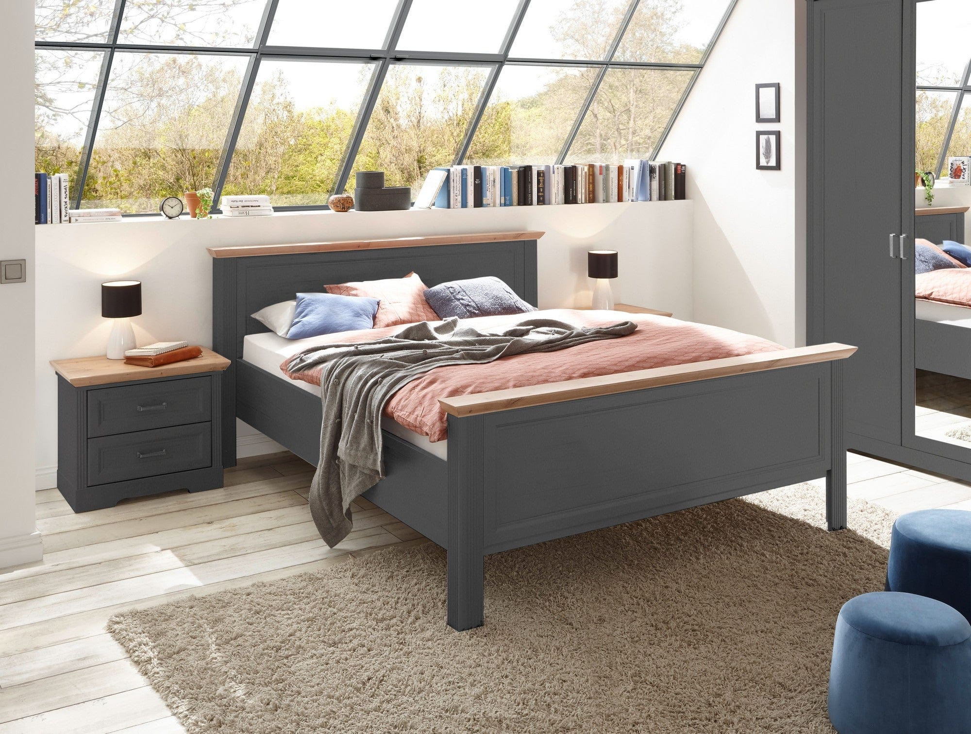 Cadru pat JASMIN 160x200, gri grafit/stejar artisan, PAL