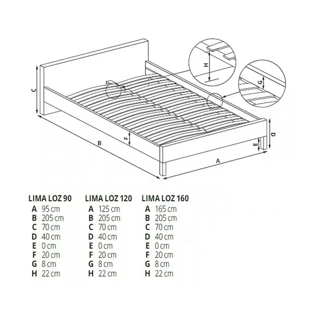 Cadru pat LIMA 120x200, stejar sonoma, PAL laminat, 125x205x70 cm