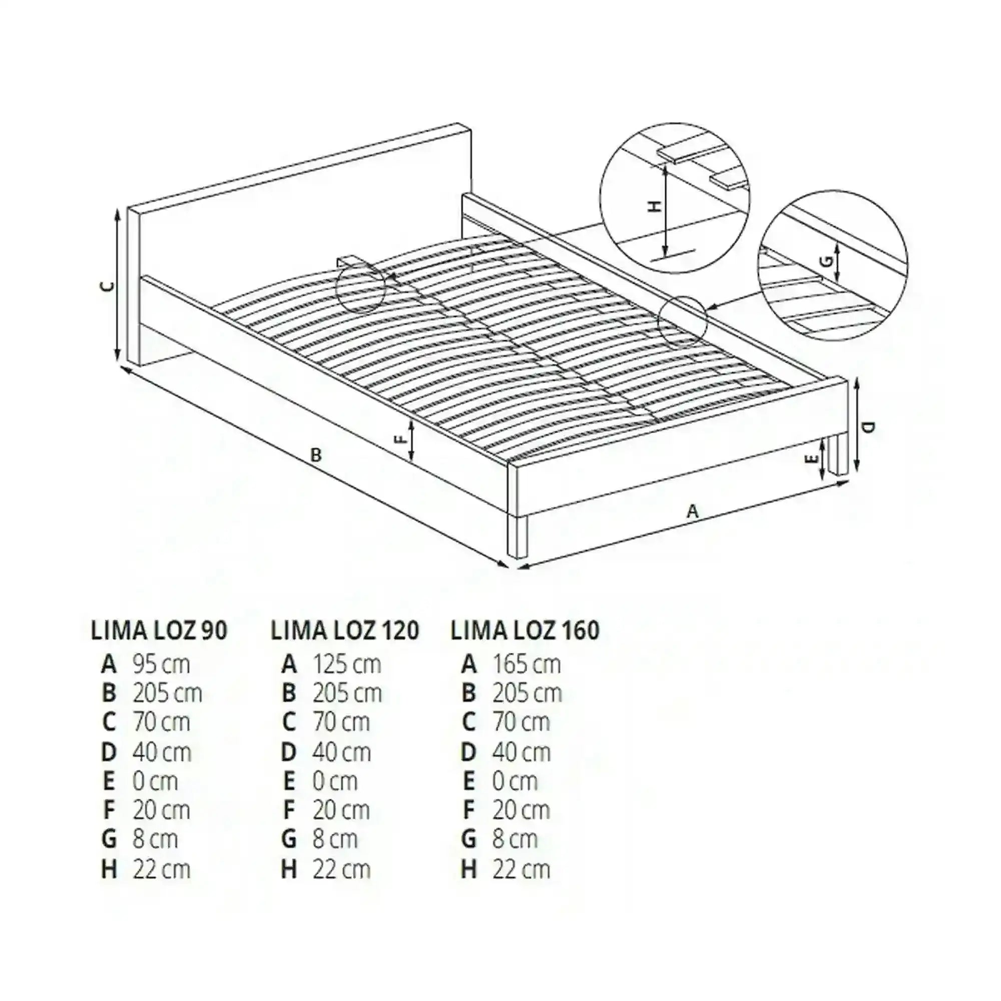 Cadru pat LIMA 120x200, stejar sonoma, PAL laminat, 125x205x70 cm