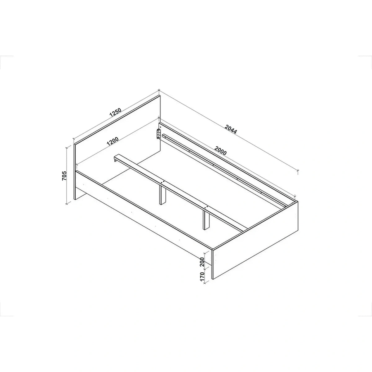 Cadru pat LIMA 120x200, stejar sonoma, PAL laminat, 125x205x70 cm