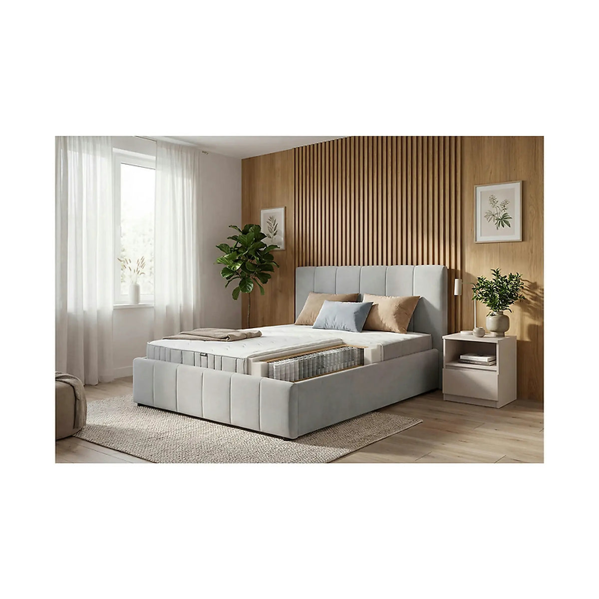 Cadru pat LONES 140x200, stofa catifelata gri deschis - Bluvel 03