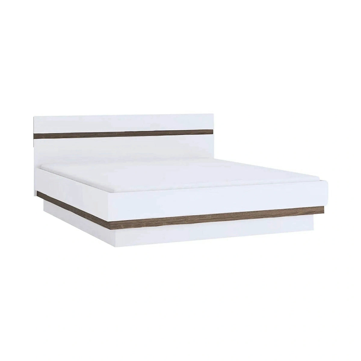 Cadru pat LYNATET TYP 91, 140x200, alb lucios/stejar inchis, PAL laminat