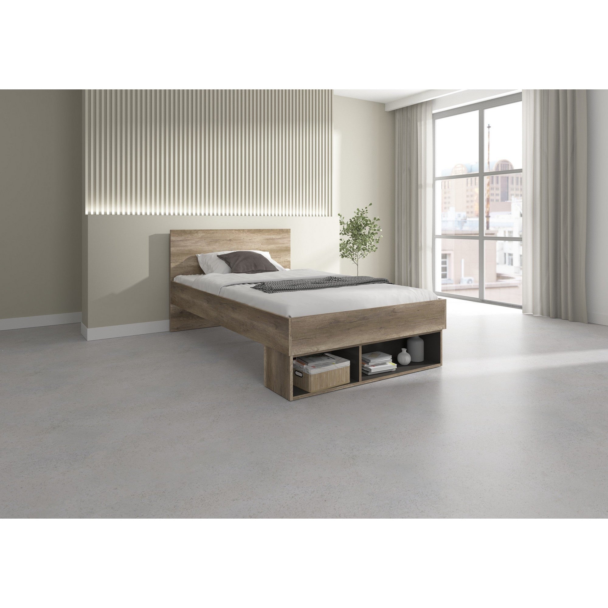 Cadru pat MALCOLM 120x200, stejar, PAL