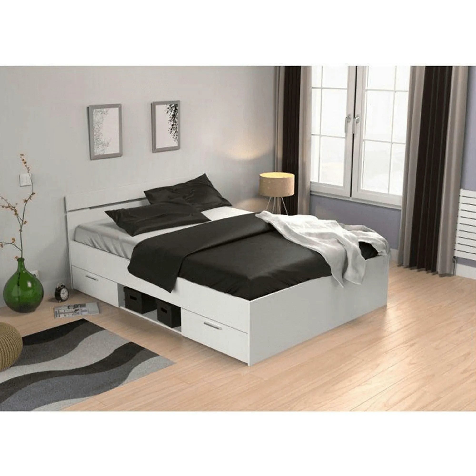 Cadru pat MICHIGAN NEW 140x200, alb, PAL/metal, cu sertare pentru depozitare
