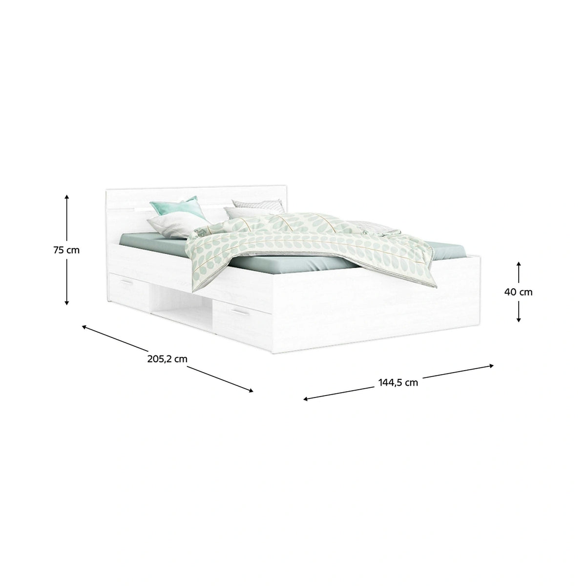 Cadru pat MICHIGAN NEW 140x200, alb, PAL/metal, cu sertare pentru depozitare