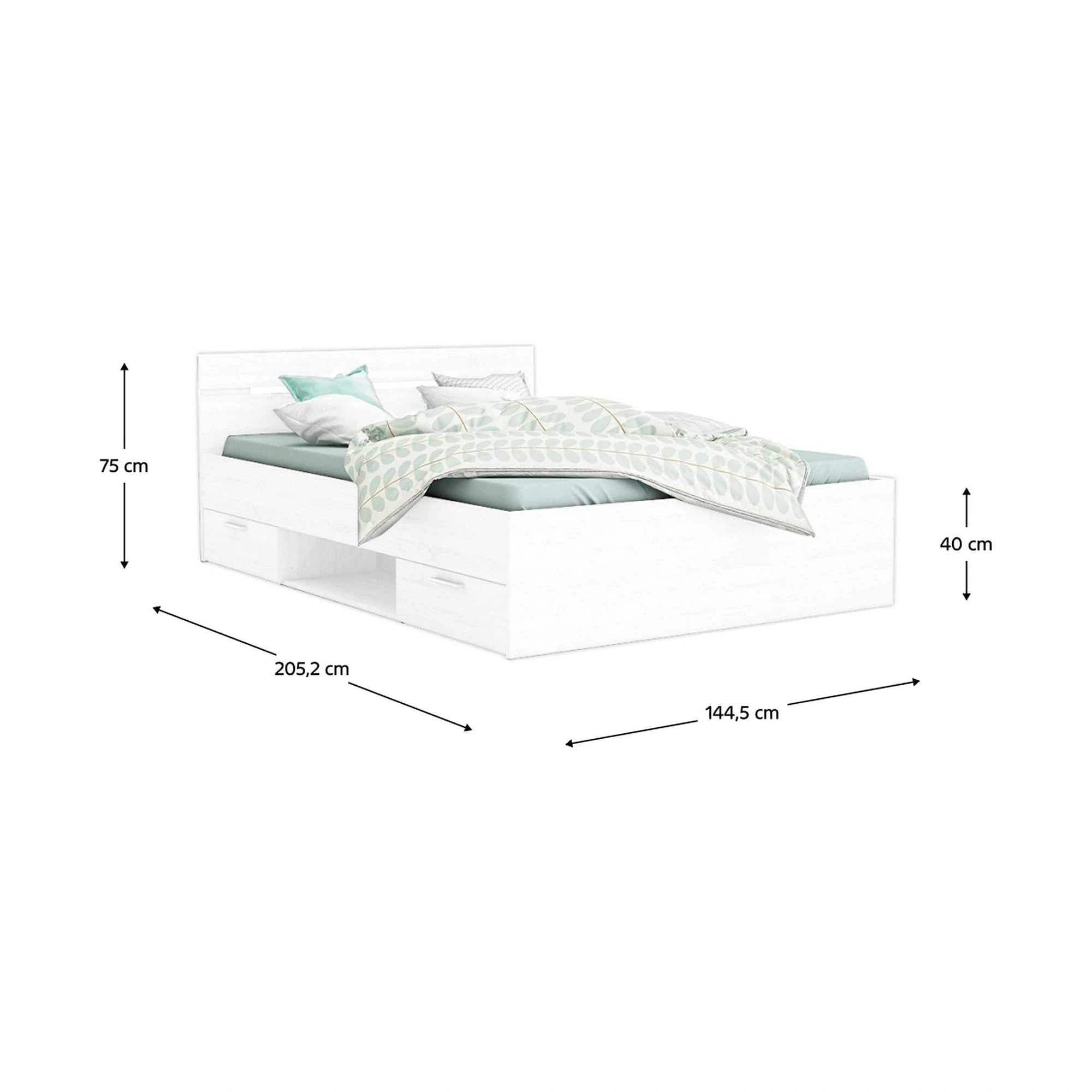 Cadru pat MICHIGAN NEW 140x200, alb, PAL/metal, cu sertare pentru depozitare