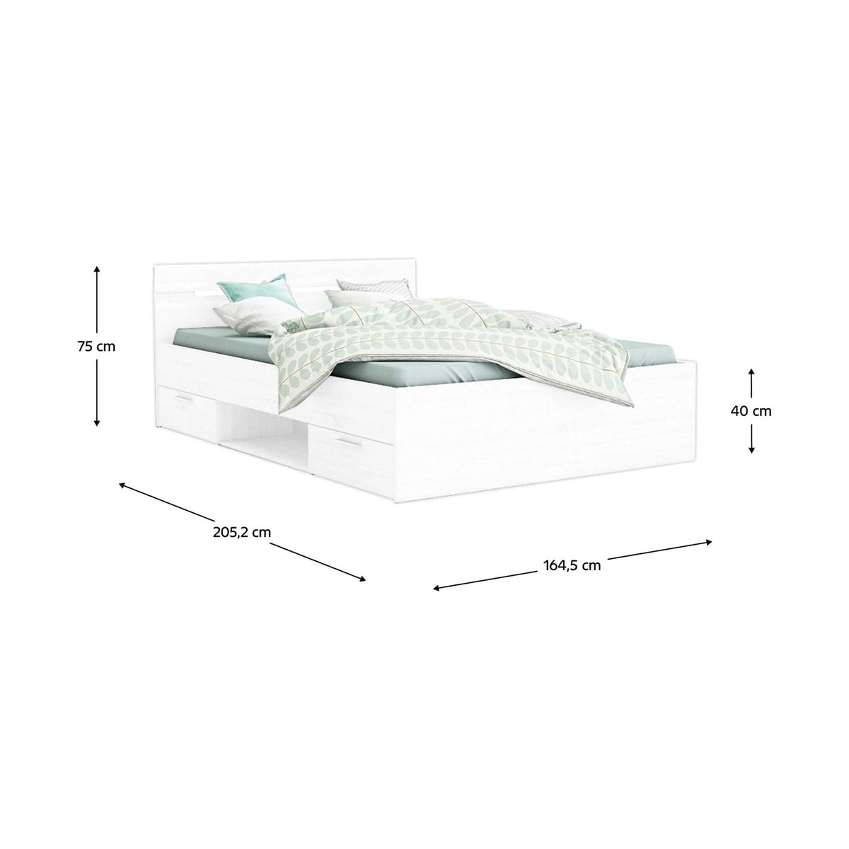 Cadru pat MICHIGAN NEW 160x200, alb, PAL/metal, cu sertare pentru depozitare